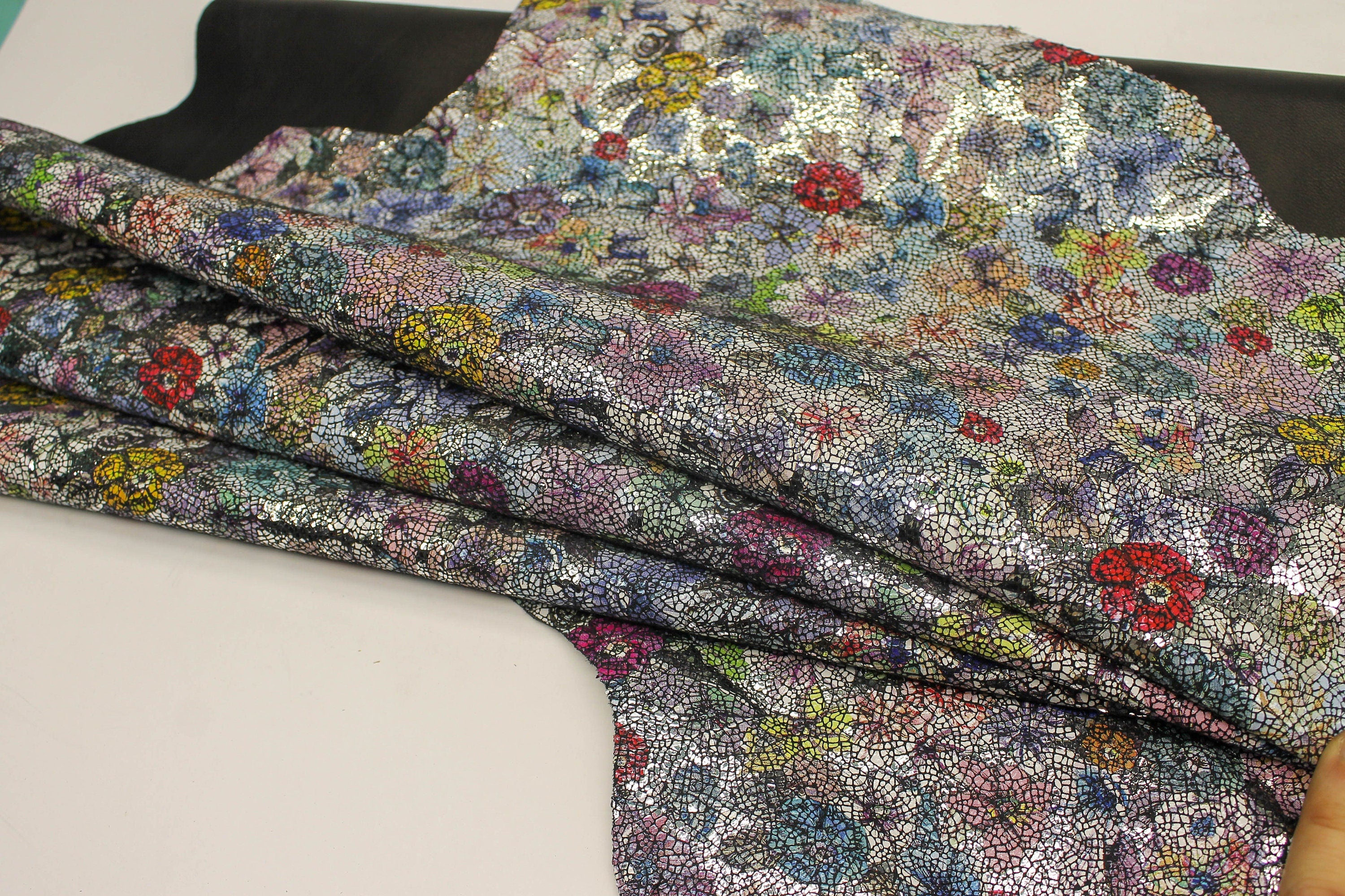 Shiny colorful floral leather thin 0.8 mm for crafters bags wallets shoes Natural sheep leather