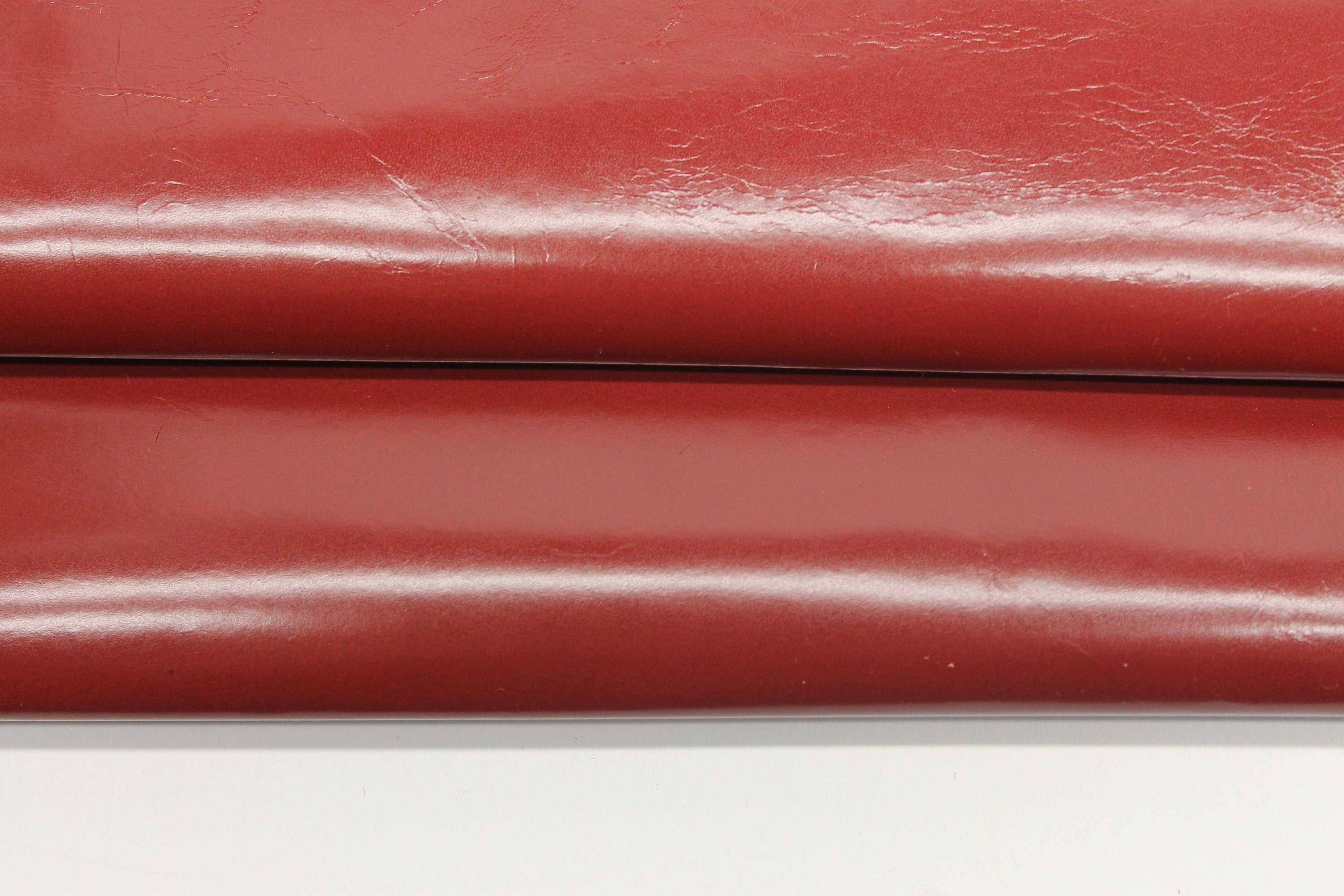 Thin Red glossy nappa leather | Thin 0.3-0.5 mm | Soft, elastic | Calf hides skins | For gloves garment dress jacket trousers pants