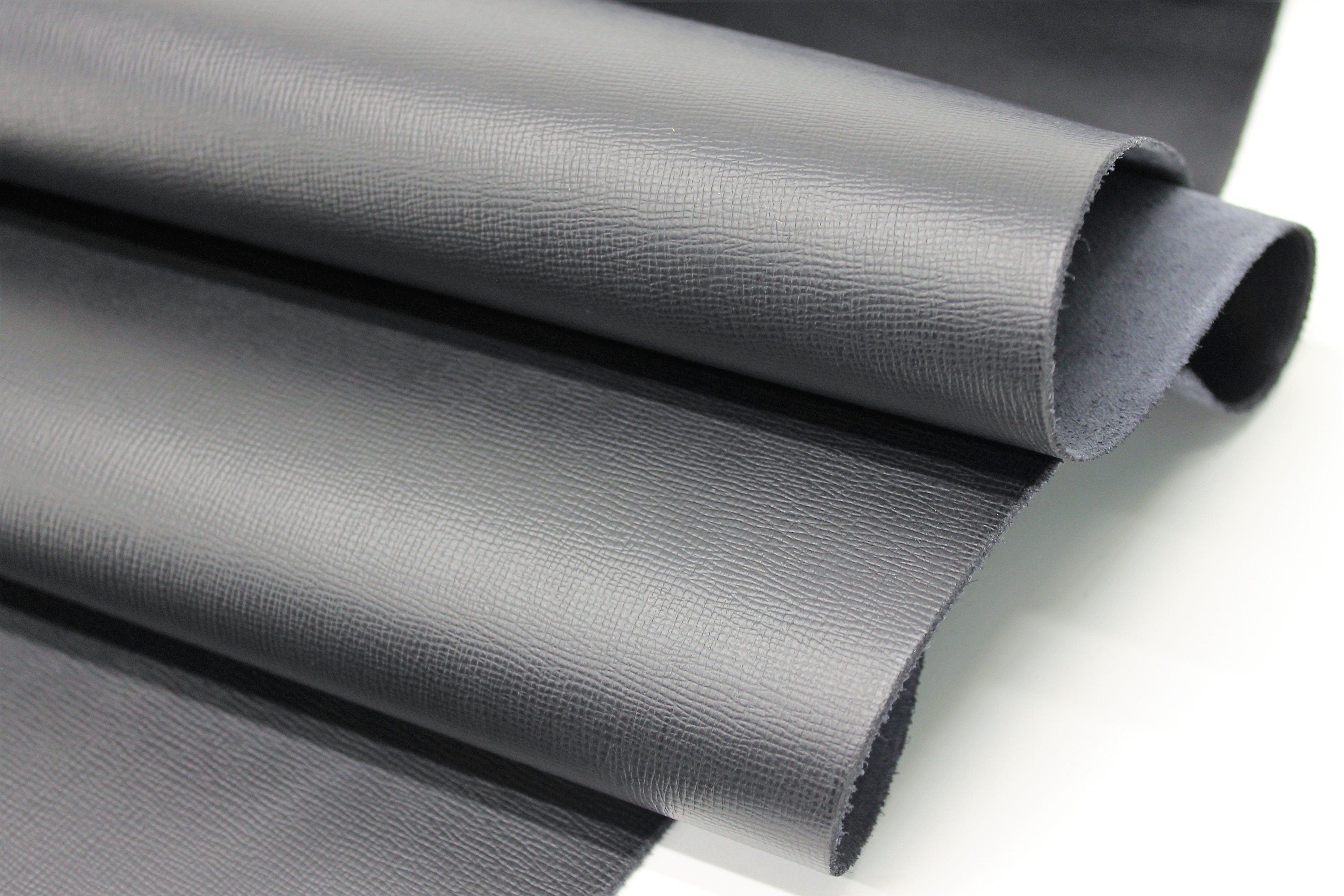 Black matt Saffiano cow Leather | 1.2-1.4mm | 3 OZ | Real natural hide side | precut sheet panel