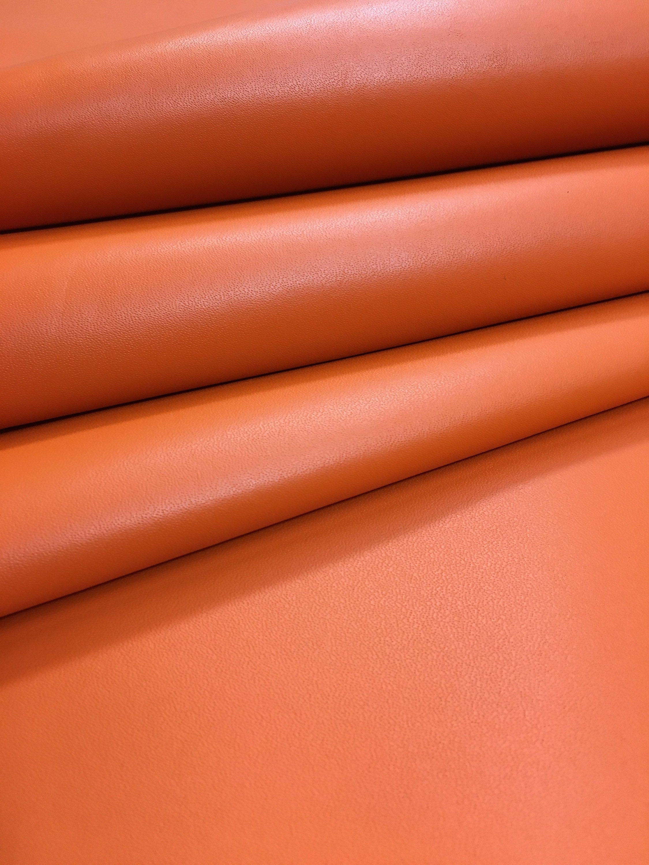 Orange 100% real leather| 1.4 mm | 3-4 OZ| Natural cow skin full sides hides | Precut sheets panels