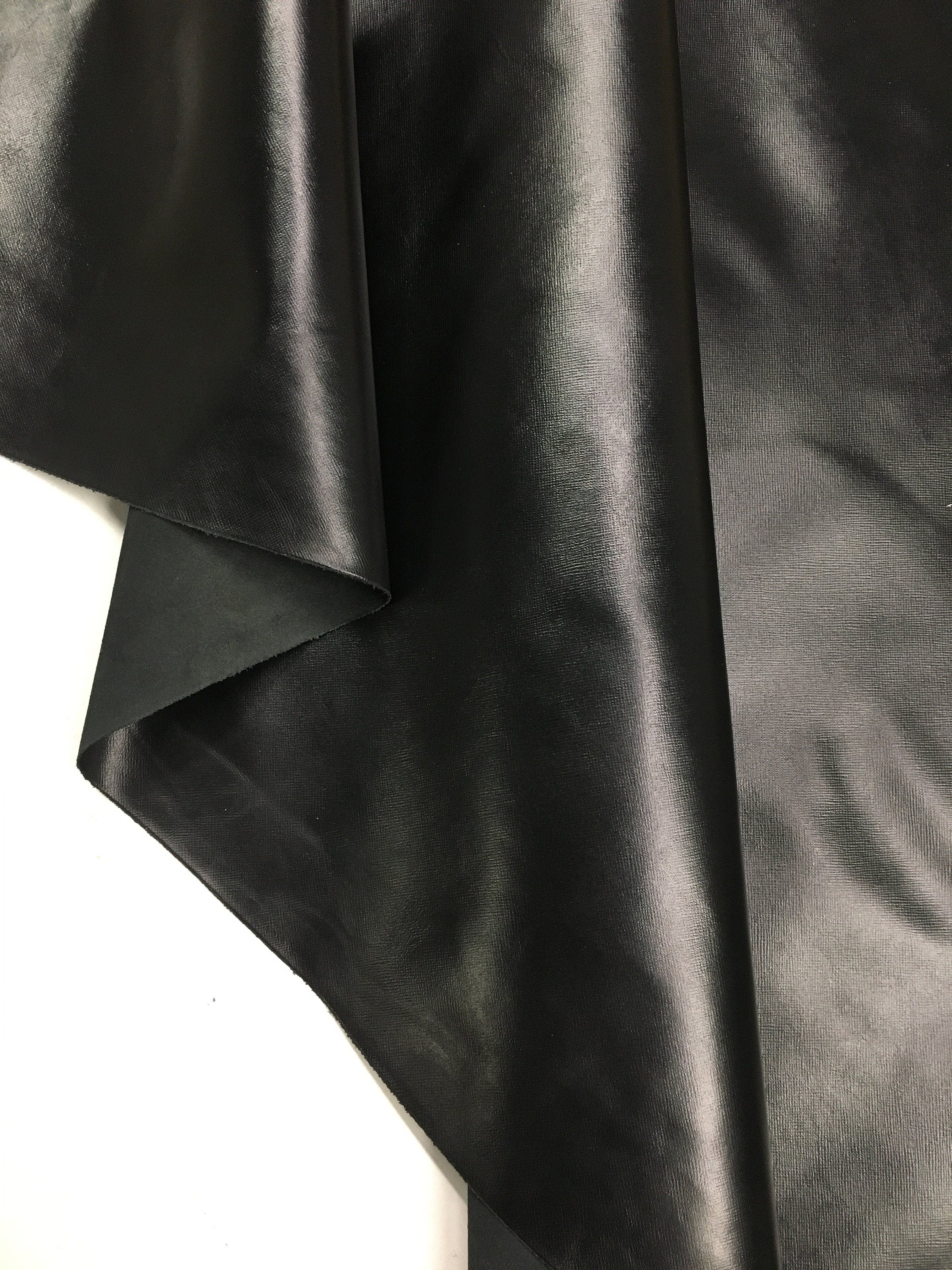 Black Saffiano shiny cow leather | 1.0 mm | 2-3 OZ | Real natural hide skin| precut panels sheets