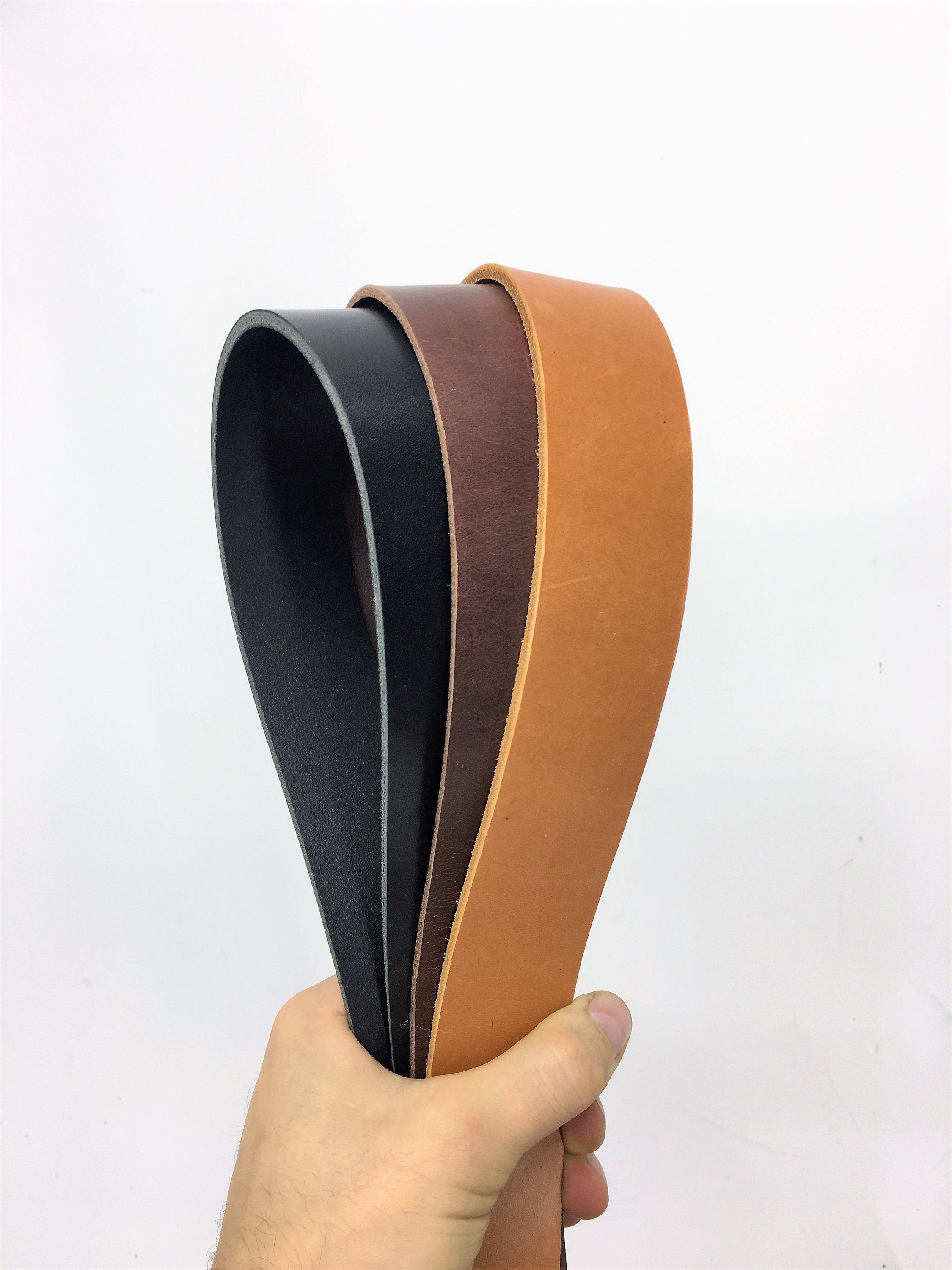 Tan Brown Black leather straps | 150 cm, 59 inch long | 3.5-4.5 mm, 9-10-11 oz thick