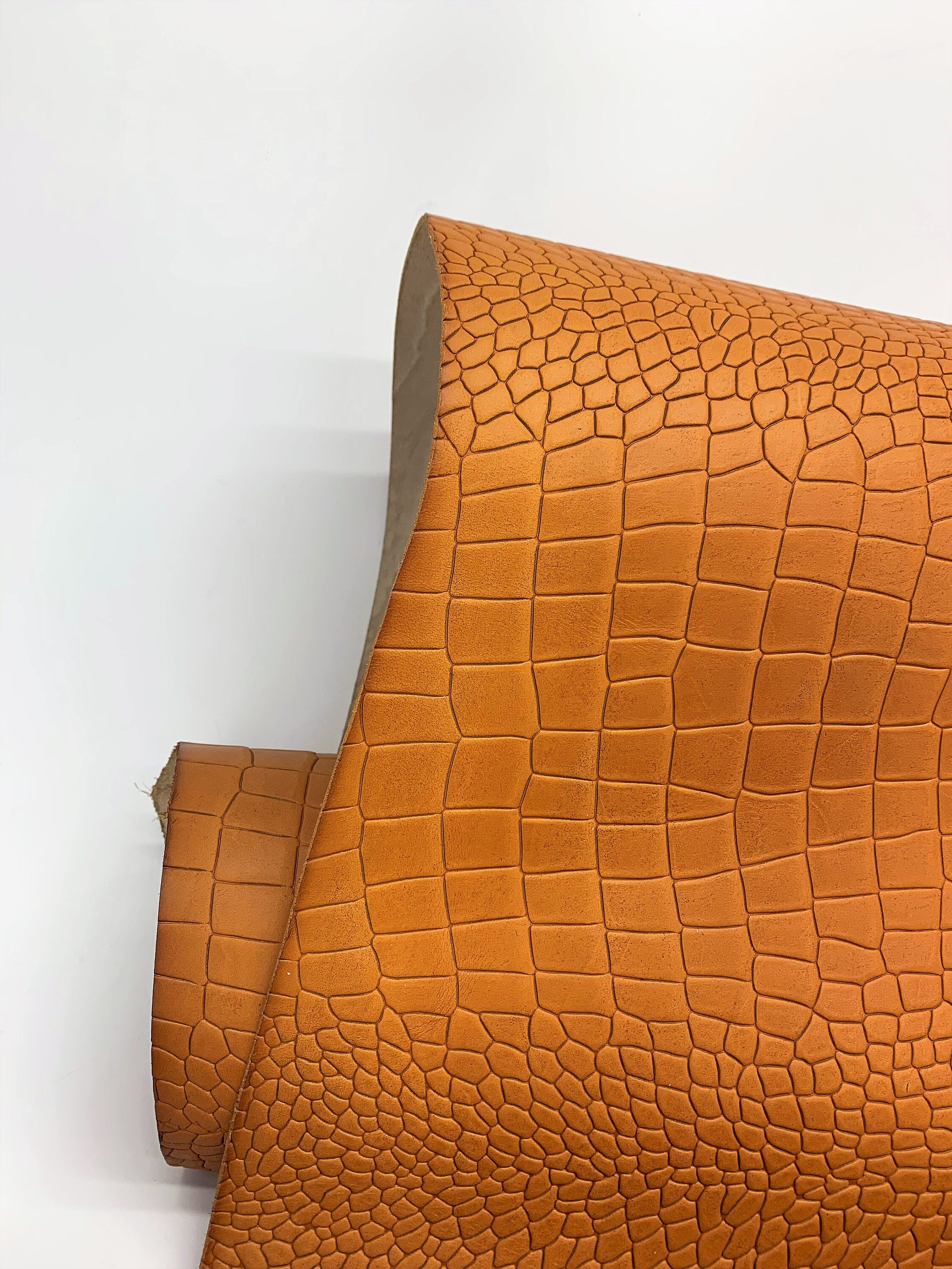 Tan Leather crocodile print Vegetable tanned embossed | real natural 1.5 mm 4oz | cow embossed sheets for bags shoes