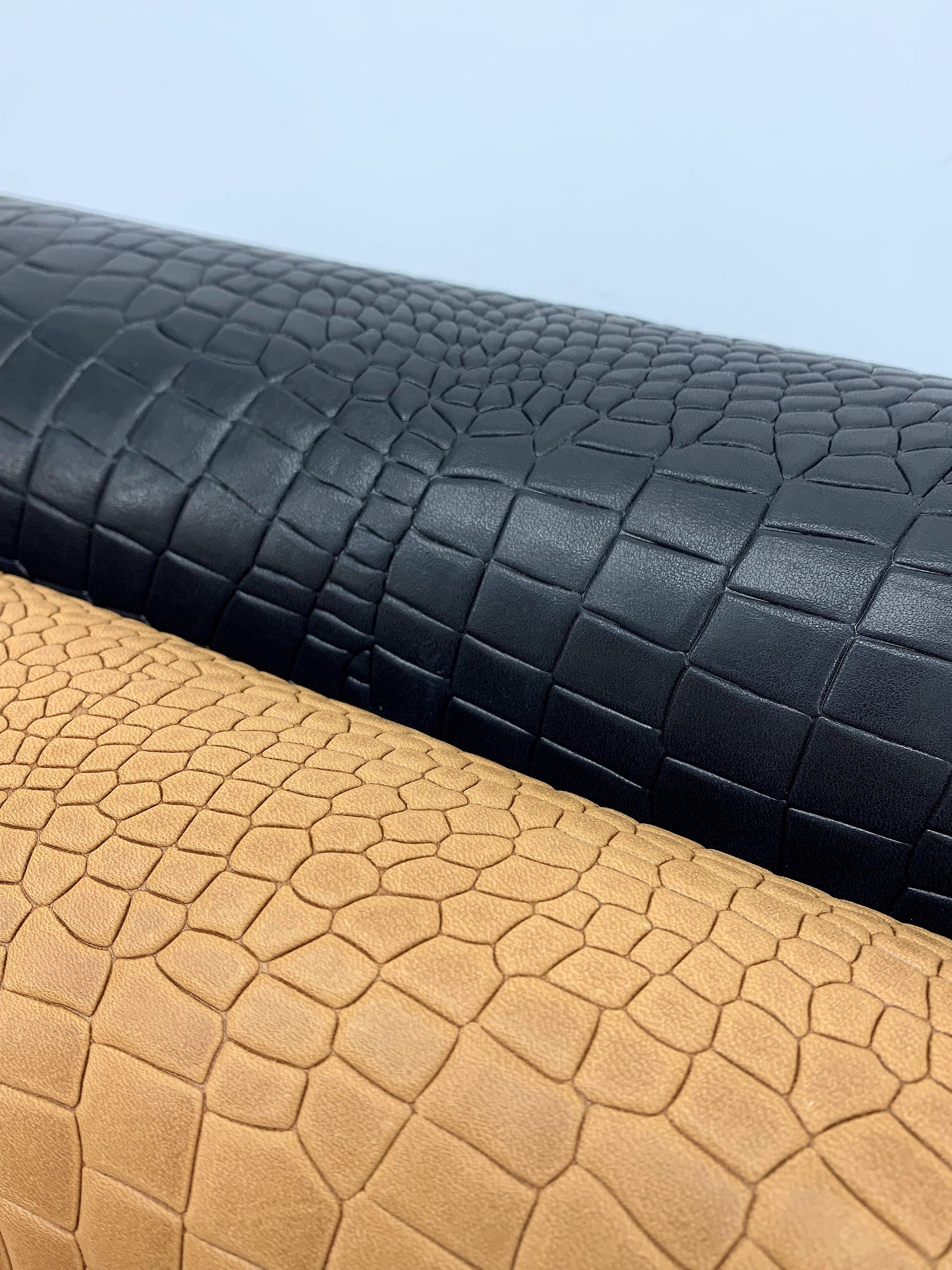 Crocodile Reptile embossed cow leather | Black Brown | 0.8-1.4 mm | 2-3 OZ  | sheets pieces | Full Hides Available