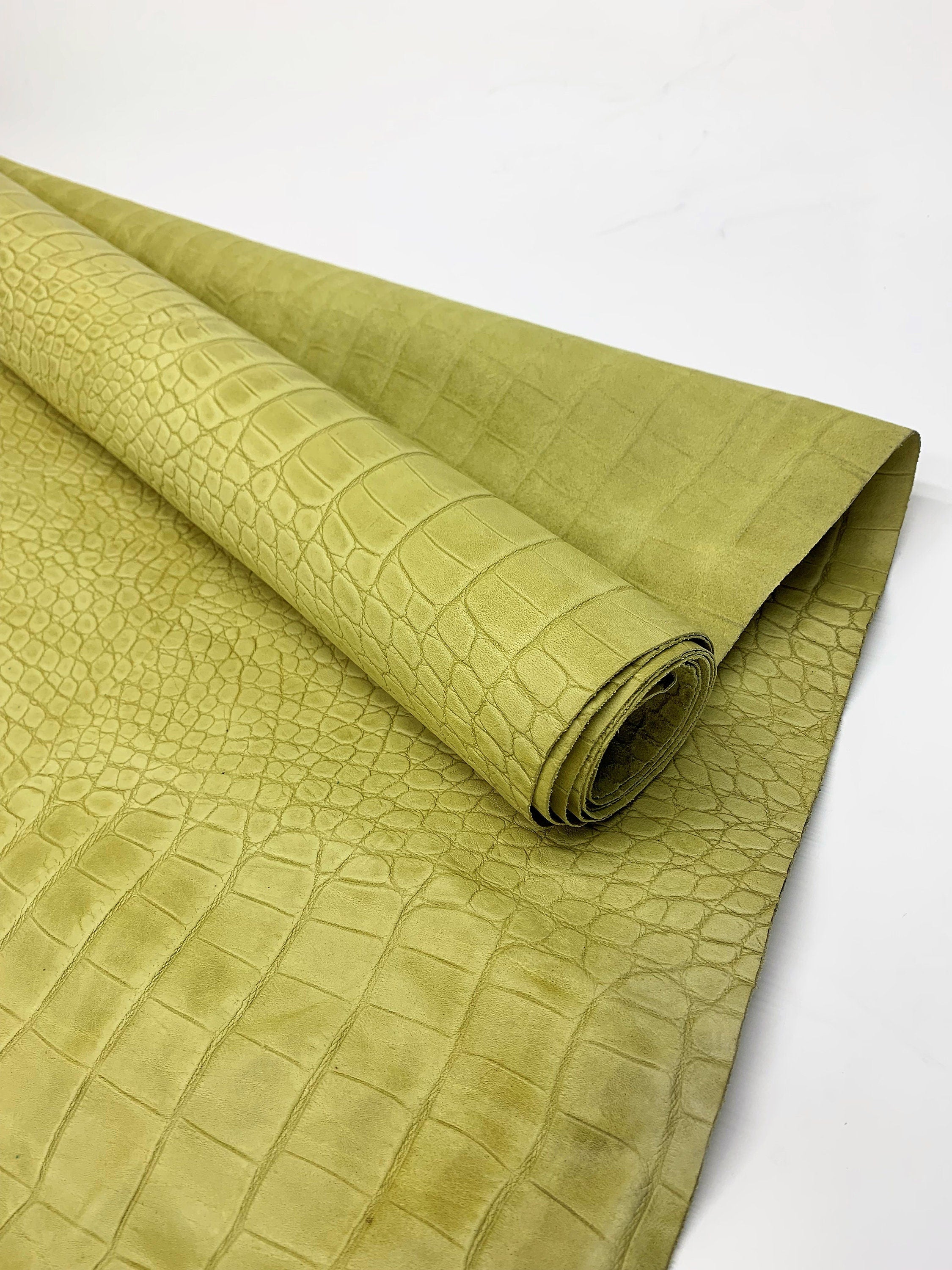 Crocodile Reptile embossed leather | Purple Green Beige Yellow| 0.8-1.0 mm | 2-3 OZ  | sheets pieces | Full Hides Available