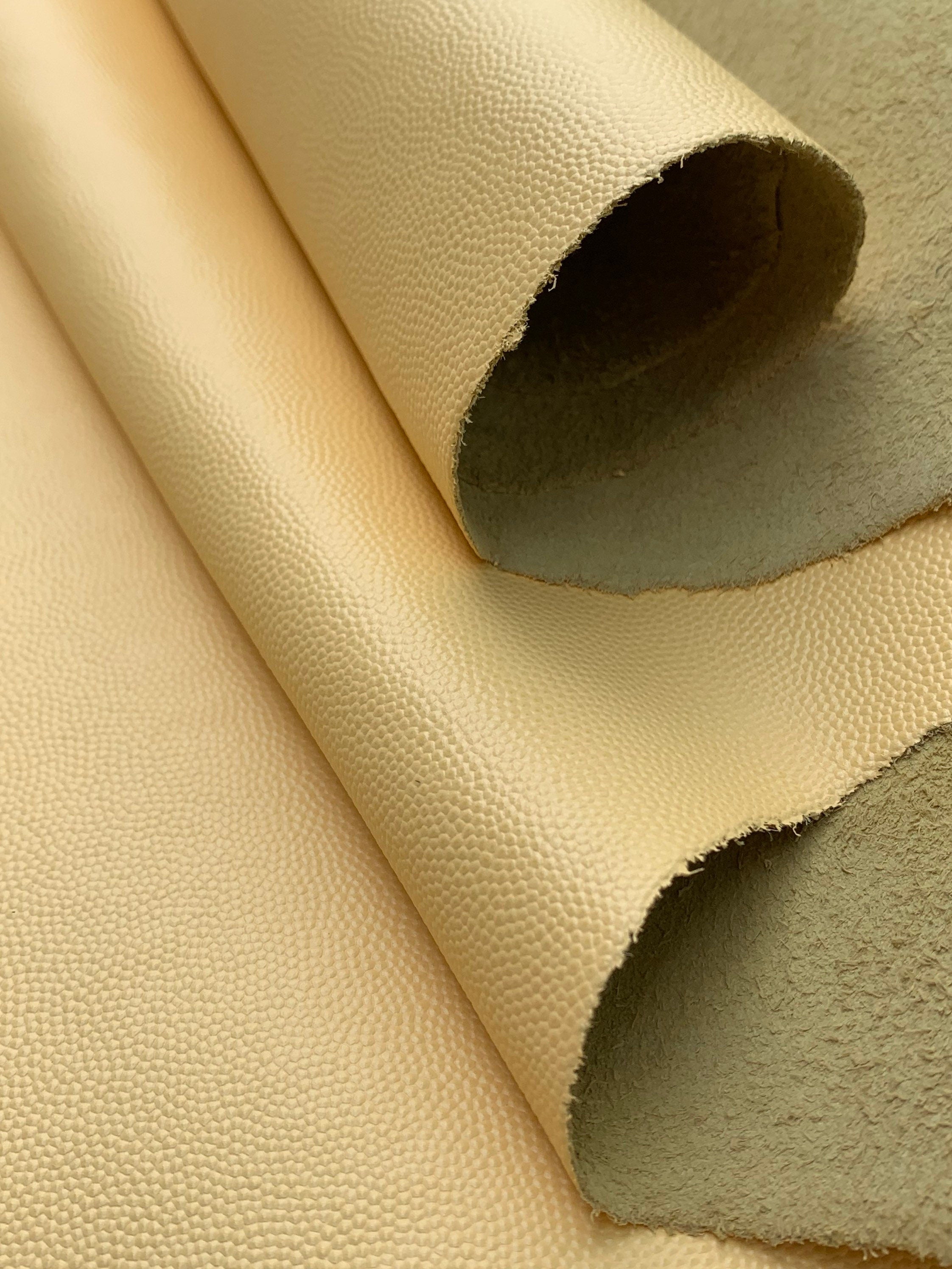 Yellow leather caviar Pebbled Cream cow |1.0-1.2mm | 2-3oz | Real natural hide skin | Precut sheets panels