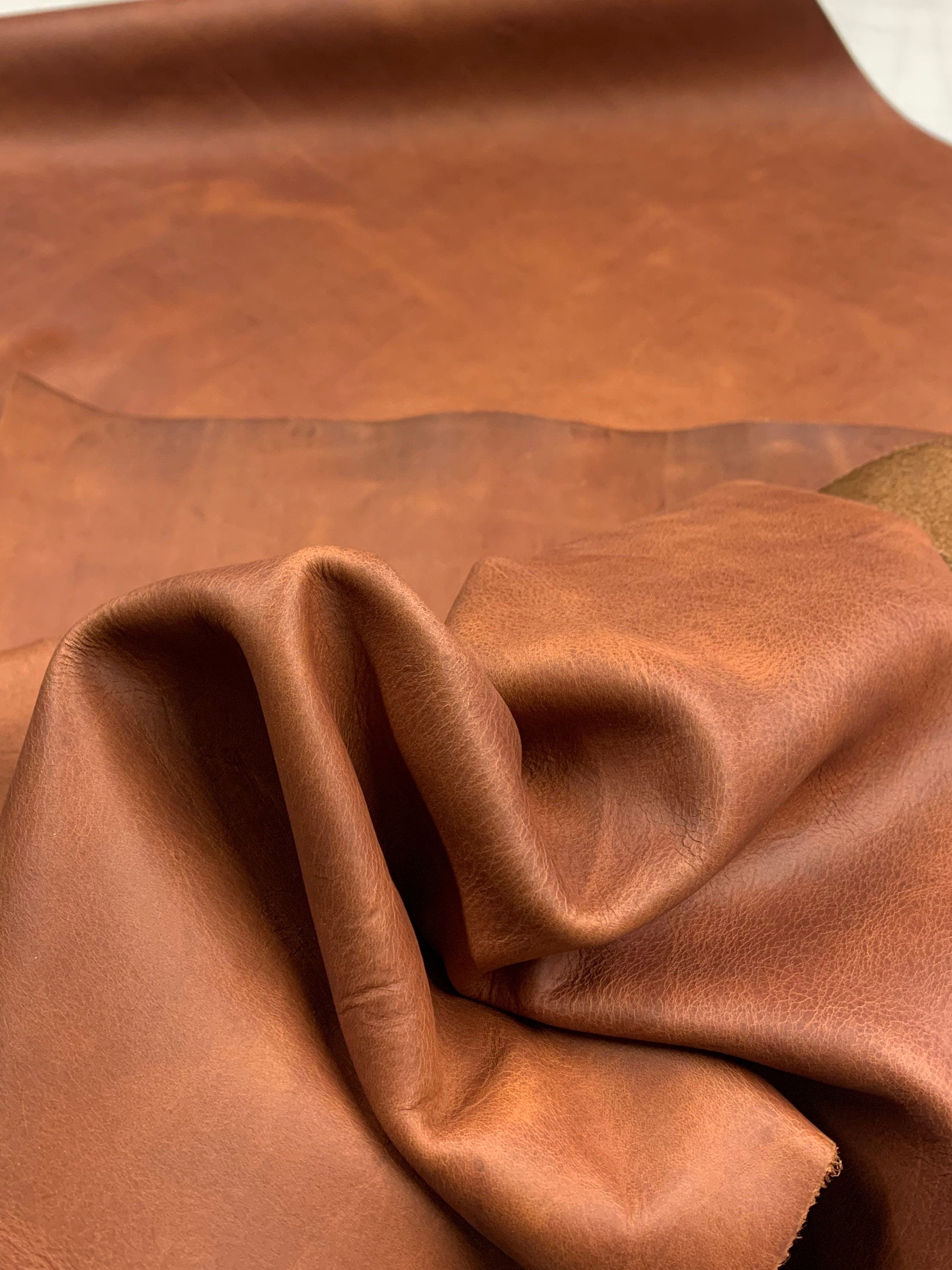 Brown Cognac Real Leather Veg Tan  | 1.4 mm  3-4 OZ | SOFT Matt| For bags, bookbinding, covers italian