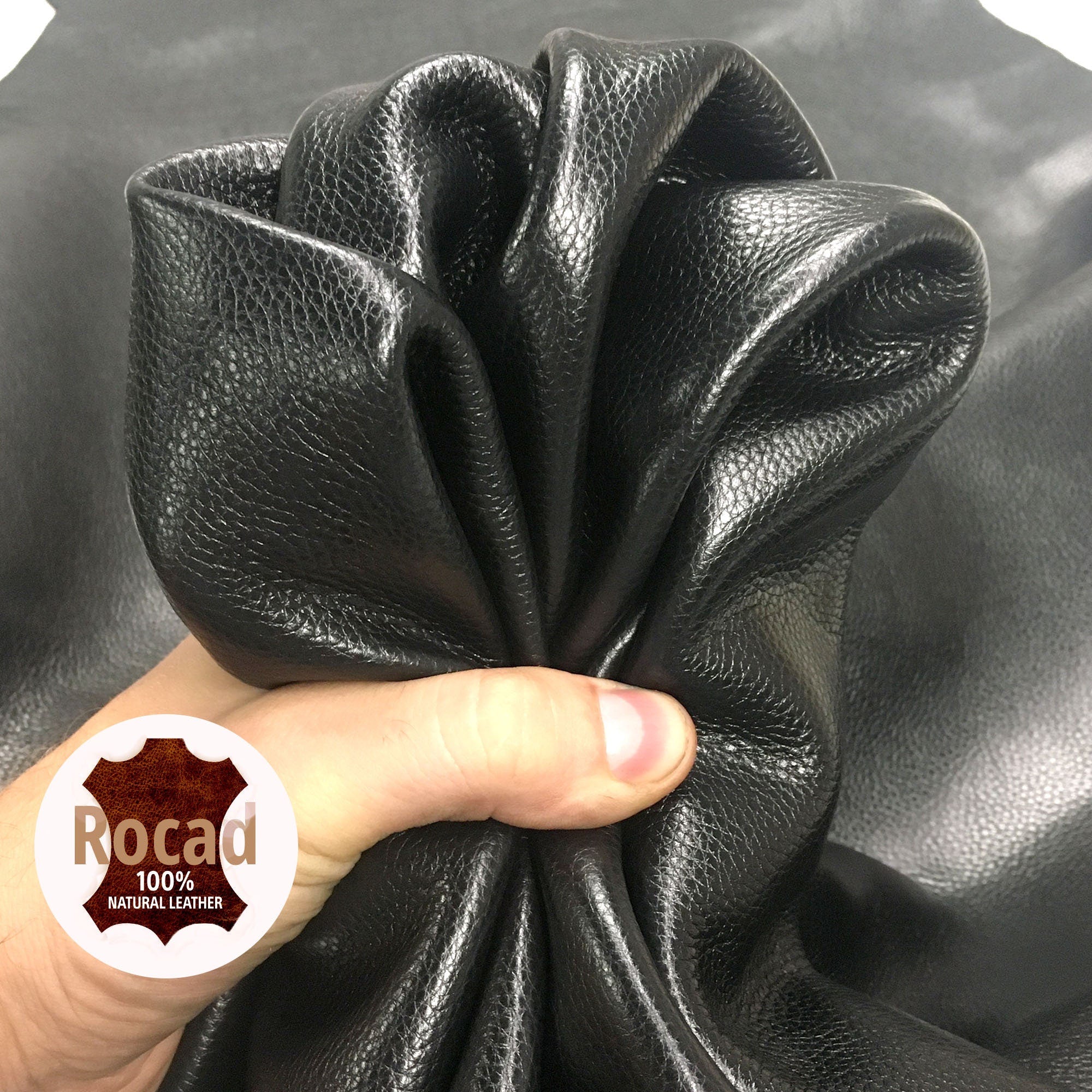 Black shiny pebbled cow leather | 1.4-1.6 mm | 4 oz | Real natural skin hide | Precut sheets panels