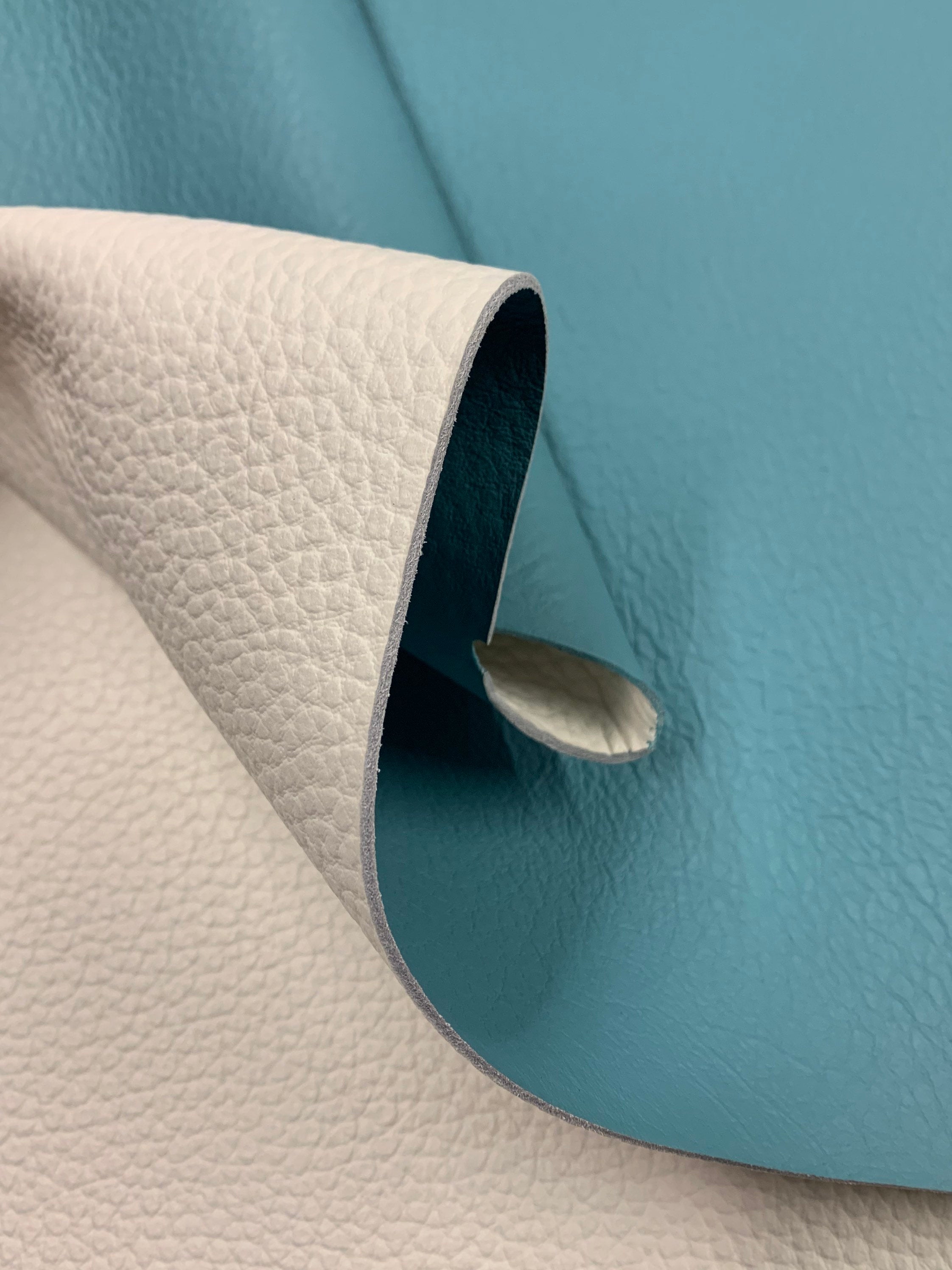 White blue pastel pebbled cow leather | Double faced | 2mm |5 oz | Real natural side hide | precut sheets panels