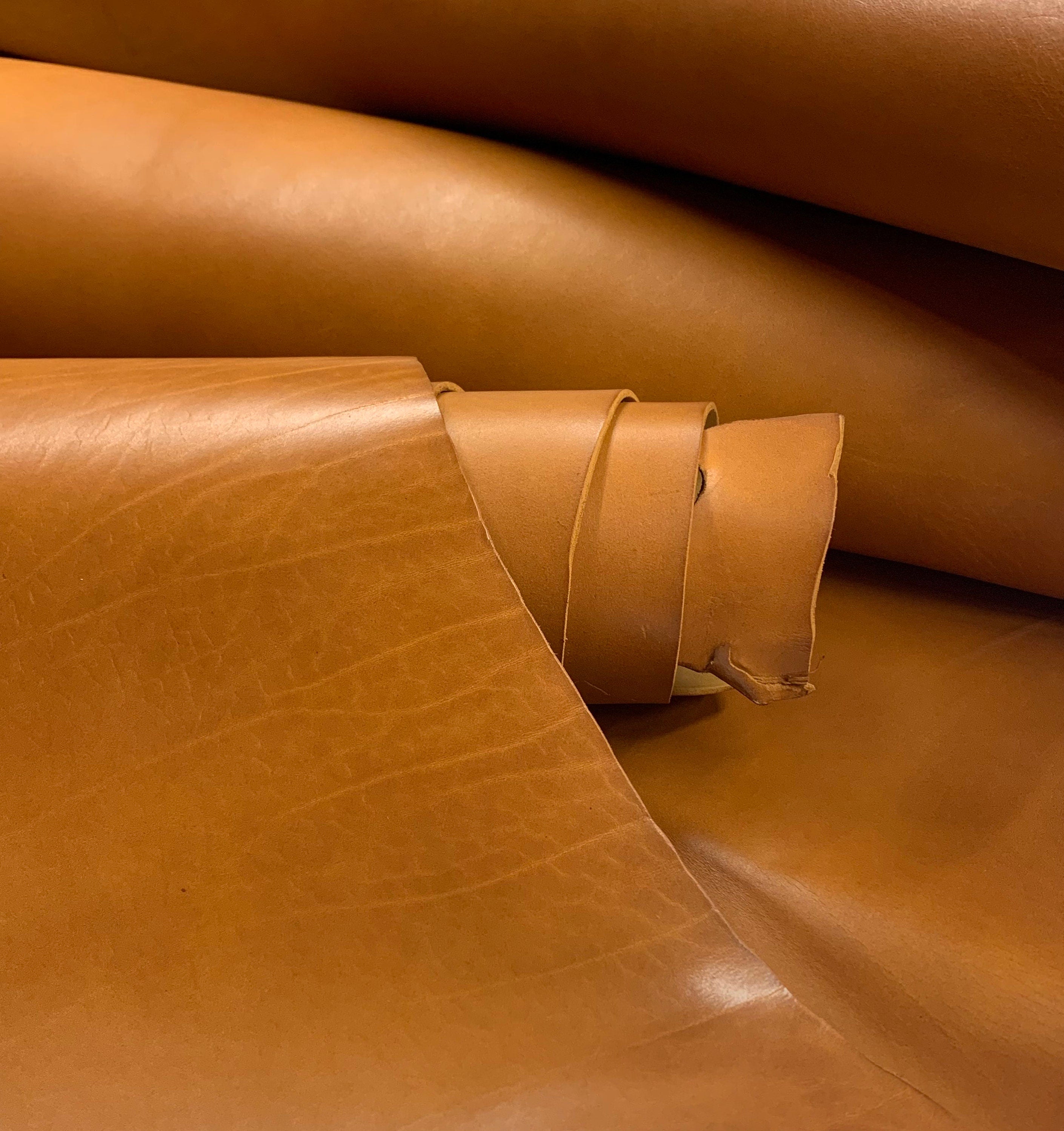 Vegetable tanned full grain 100% genuine cowhide leather thick | 2.5-2.8 mm| 7OZ| Tan Cognac | oil tanned