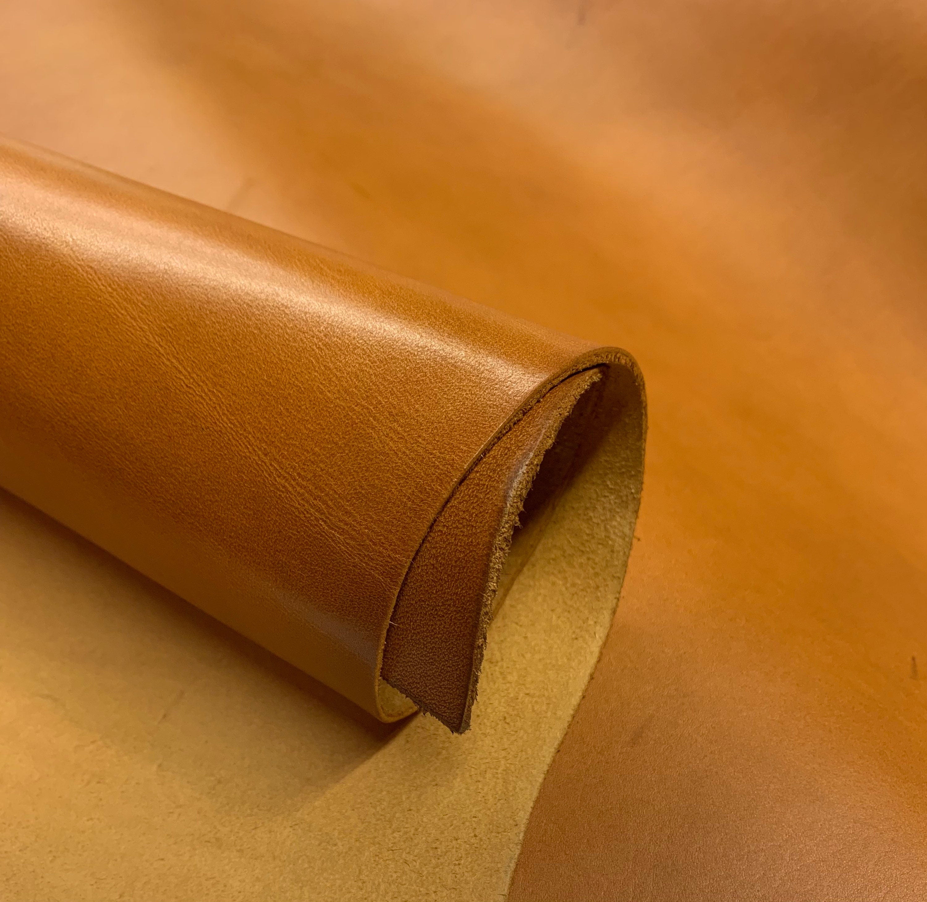 Vegetable tanned full grain 100% genuine cowhide leather thick | 2.5-2.8 mm| 7OZ| Tan Cognac | oil tanned