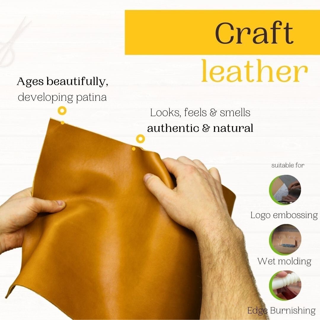 Vegetable tanned full grain 100% genuine cowhide leather thick | 2.5-2.8 mm| 7OZ| Tan Cognac | oil tanned