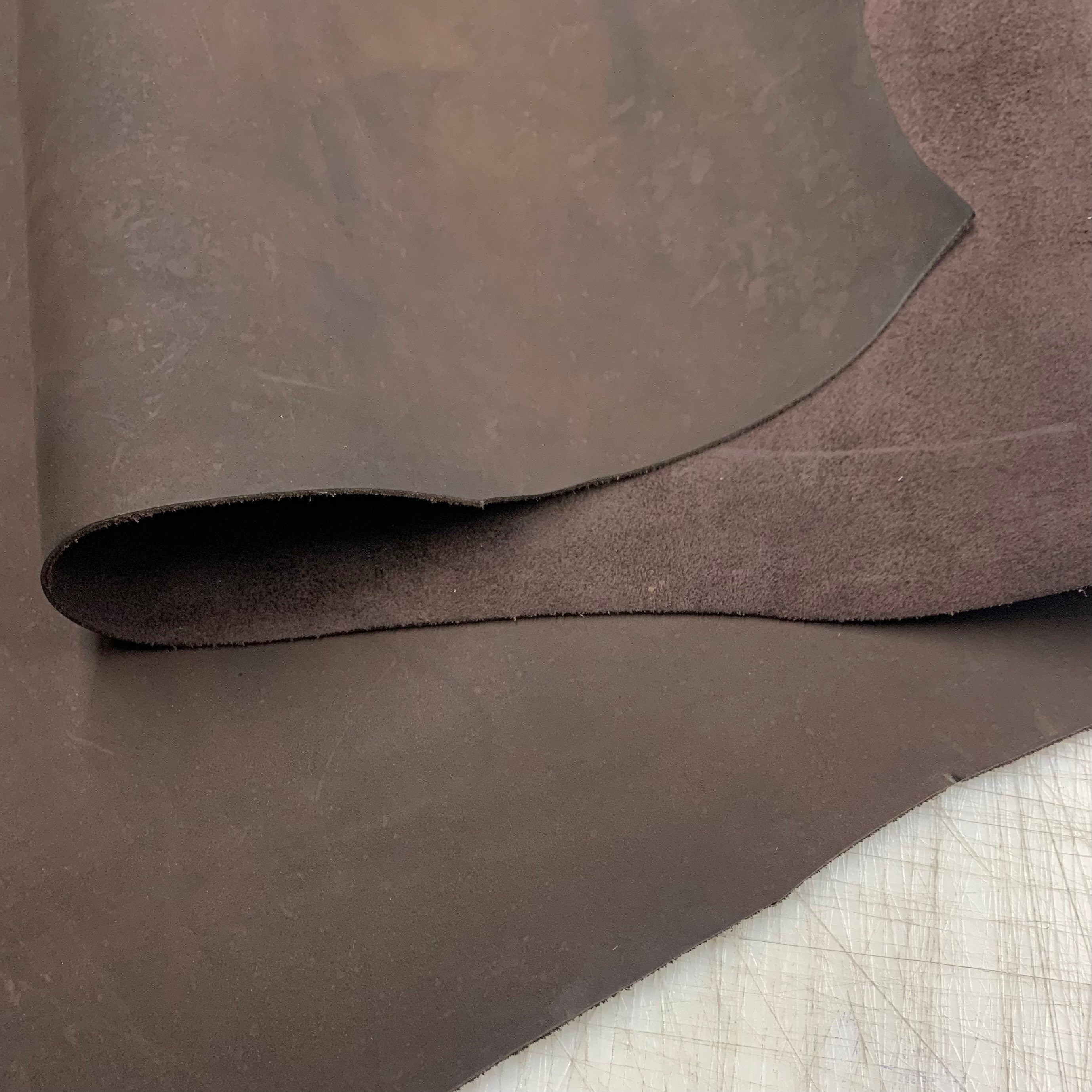 Dark brown oiled crazy horse cow leather | Thickness 2mm | 5 OZ| Leather Side hide | precut sheet panel