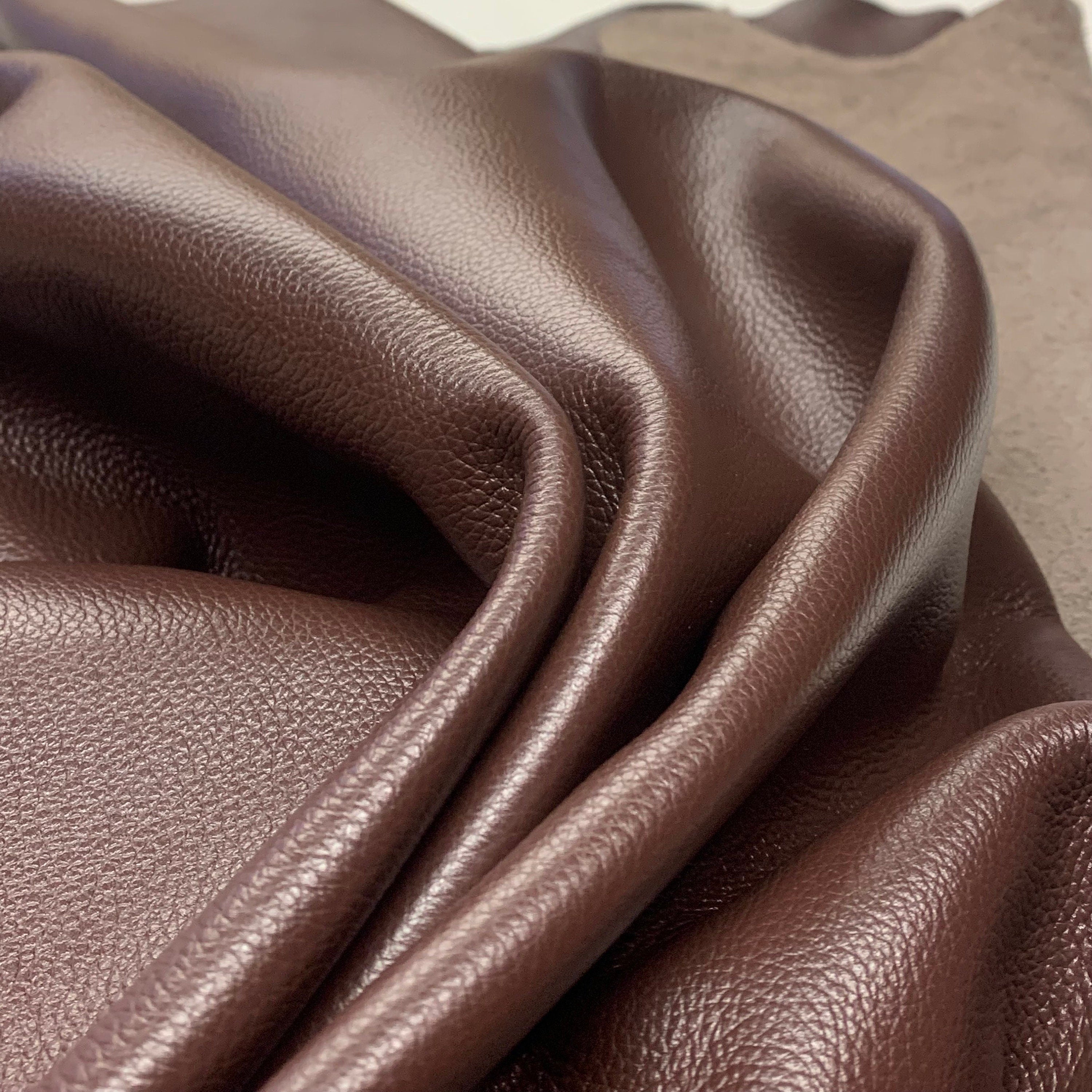 Dark brown pebbled natural leather 1.8 mm | 4 oz hide skin real cow skin floater soft and pleasant for bags crafts upholstery