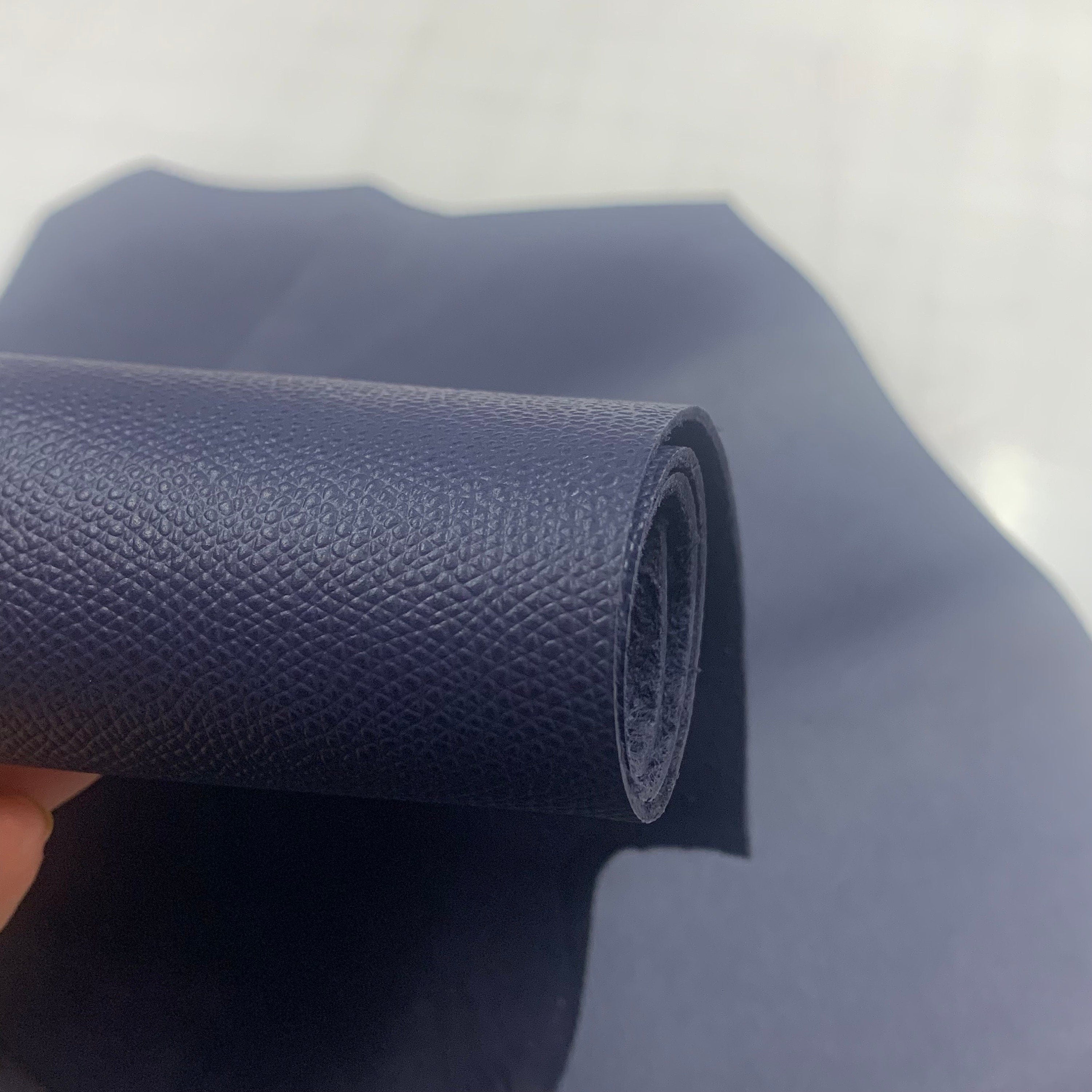 Blue leather | matt Saffiano cow | navy dark | 1.2-1.4mm | 3 OZ | Real natural hide side | precut sheet panel | for handbags, shoes