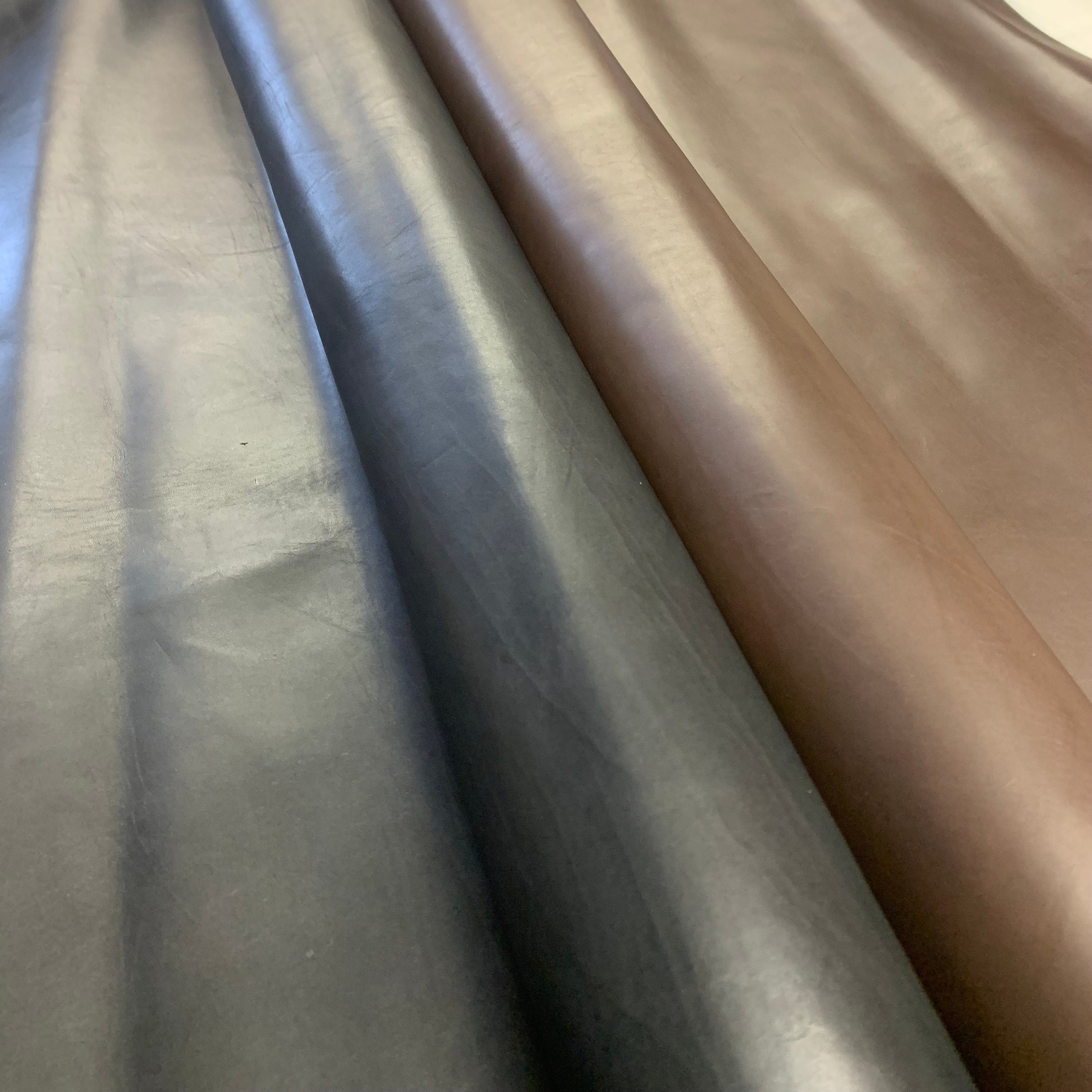 Black dark brown leather 1 mm cow calf | mid-stiff | hides sheets | for bags, shoes, wallets | roll