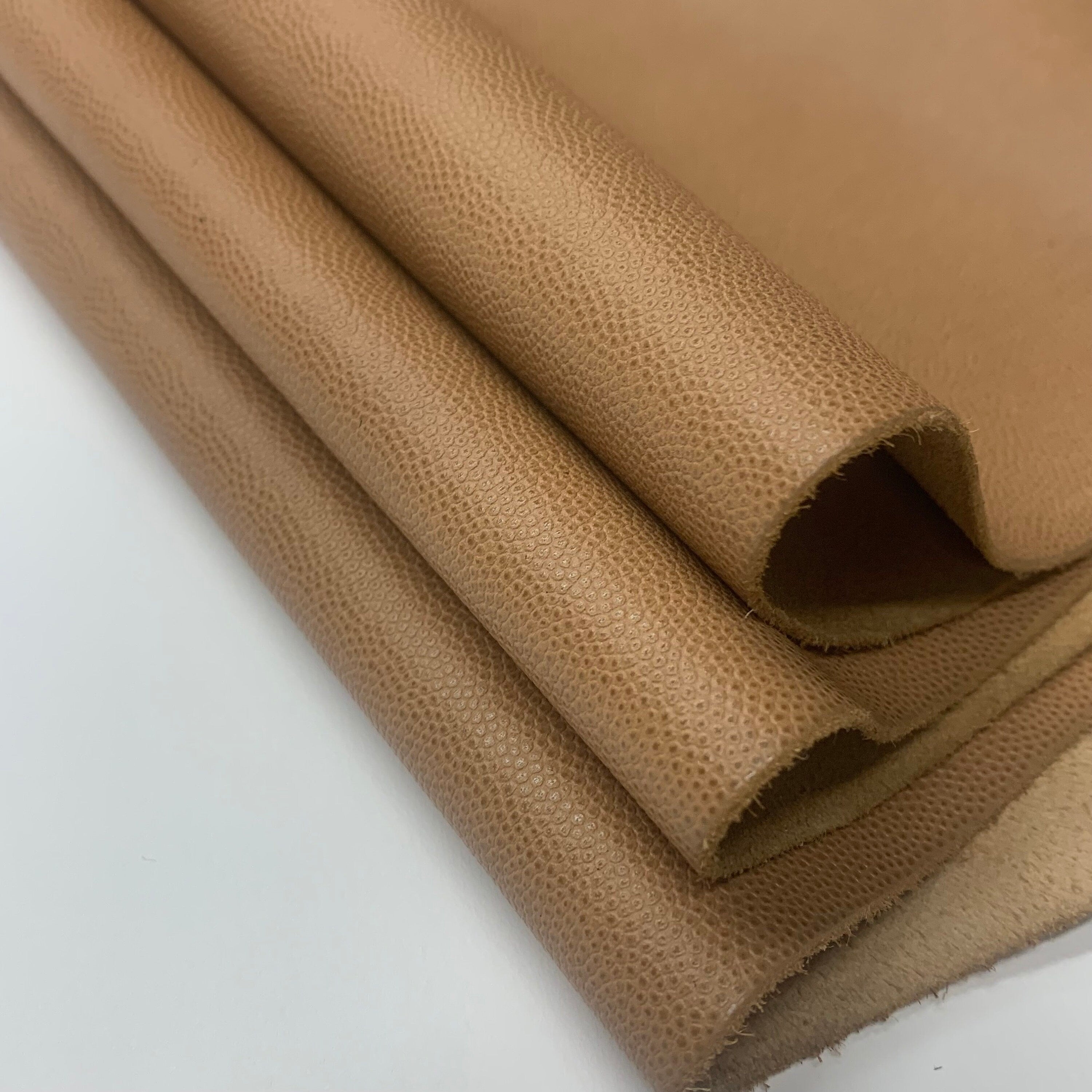 Brown leather caviar pebbled cow tan | 1mm | 2-3 oz |Real natural hide skin | precut sheet panel for purses, wallets