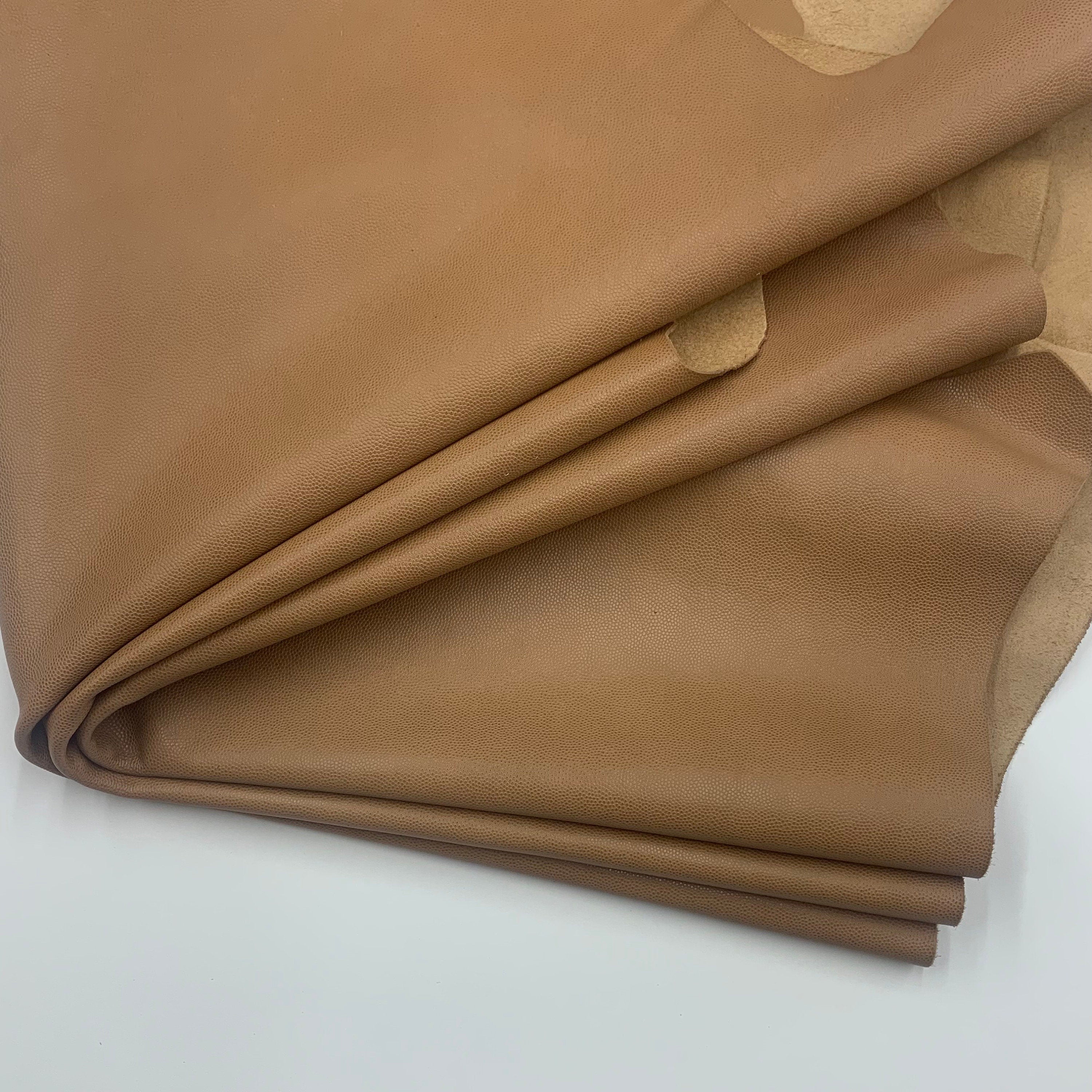 Brown leather caviar pebbled cow tan | 1mm | 2-3 oz |Real natural hide skin | precut sheet panel for purses, wallets