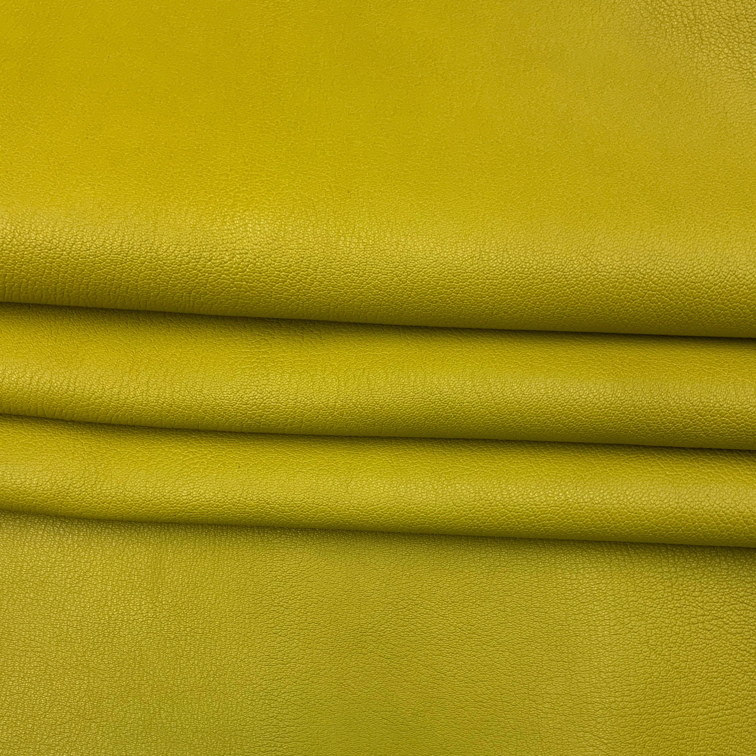 Yellow lime green leather textured goat hide | 1.5 mm 3-4oz | soft, shiny, glossy | for bags, wallets, crafts