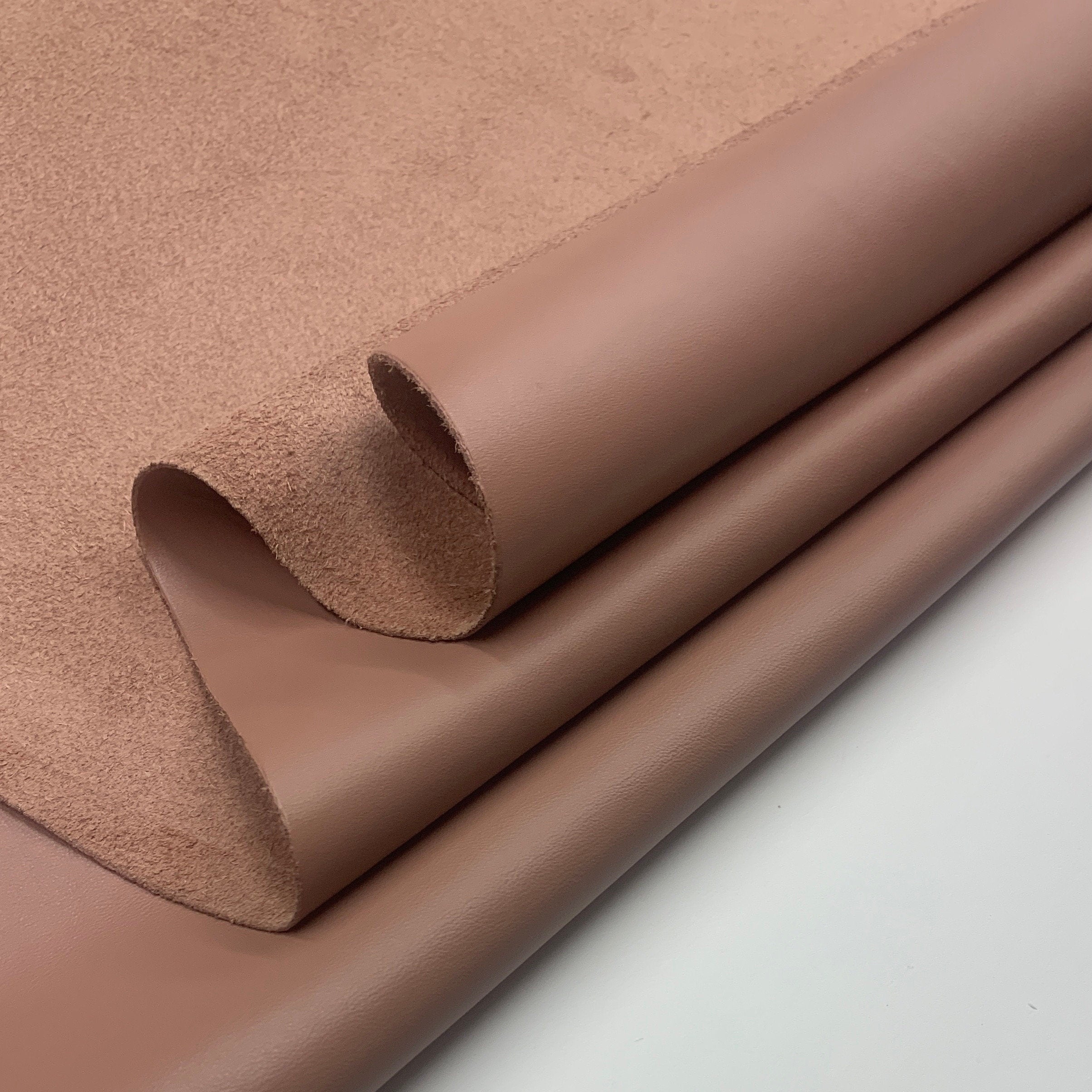 Beige leather blush 100% real | 1.2mm | 3oz | dark pink | natural cow hides sides | precut panels sheets | soft for bags, shoes