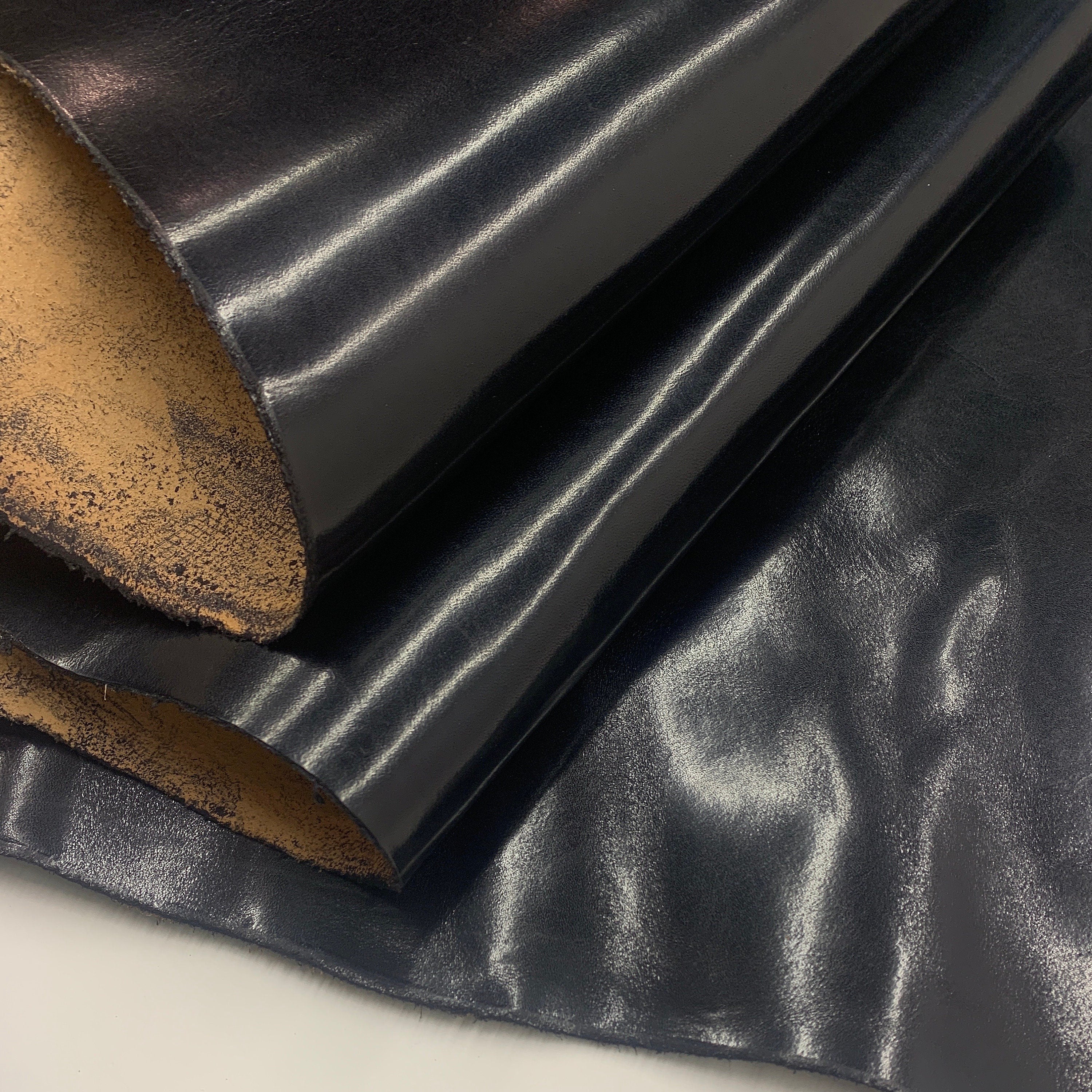 Black Leather Vegetable tanned Italian | mid-soft natural | 1.6 mm 4oz | calf belly | sheets panels for bags shoes crafts leathercraft