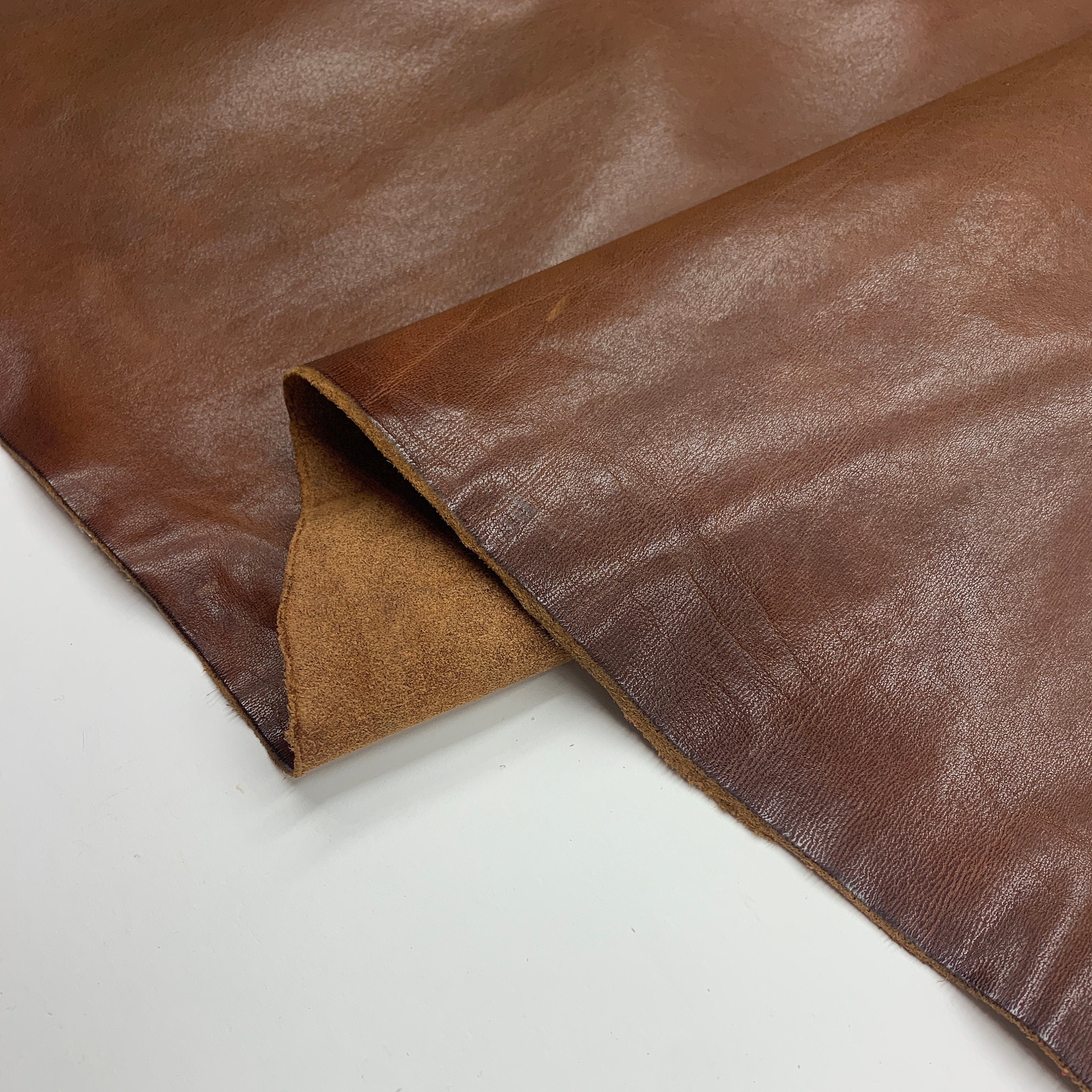 Brown leather Distressed Soft Rustic Italian veg tan 1.6 mm 3 oz | hides sheets panels for upholstery, bags, clothing