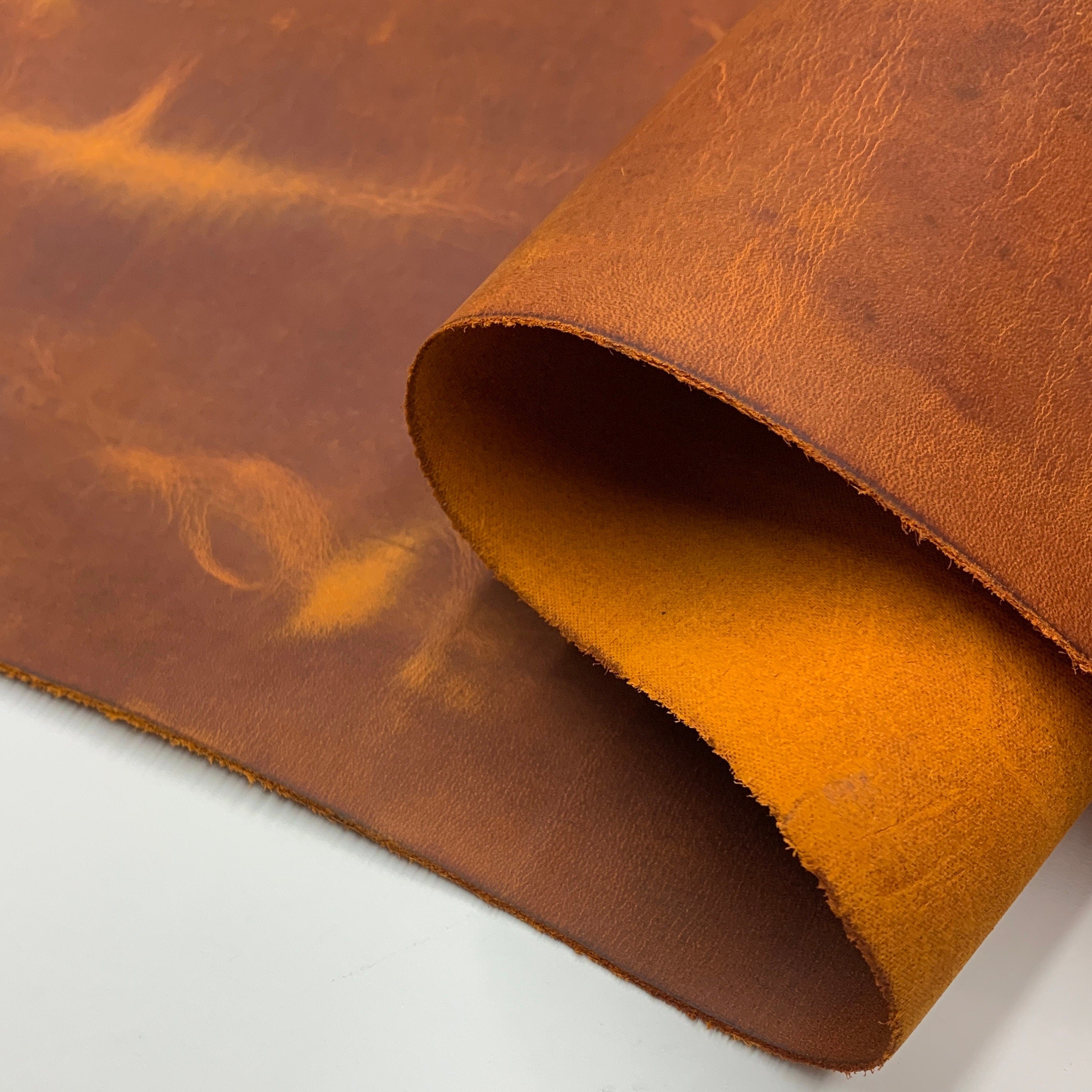 Orange pull up real leather 1.4 4 oz  crazy horse waxy oily finishing distressed rust color for bags shoes leathercraft