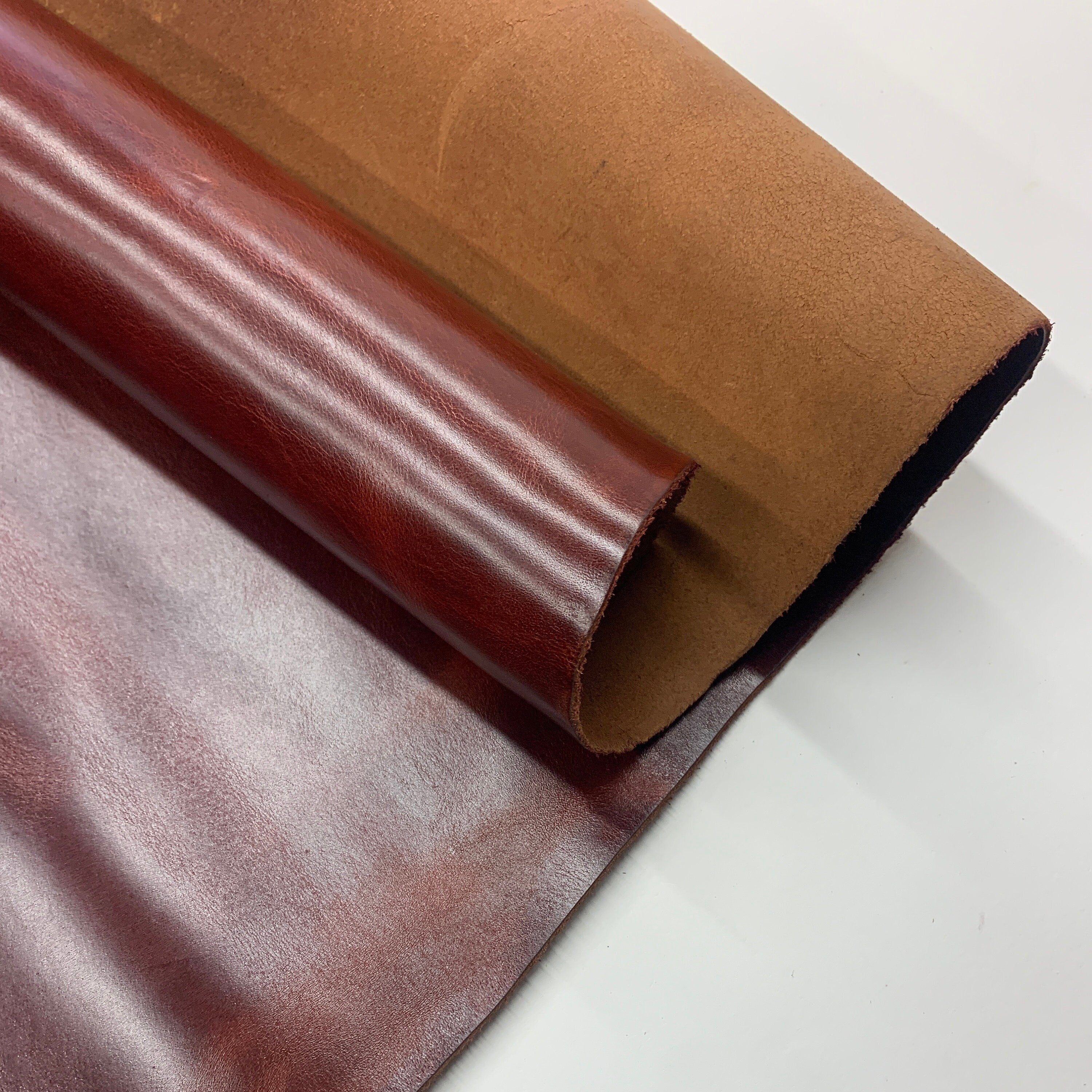 Burgundy maroon Leather | Italian Vegetable tanned natural | PULL UP | 1.8 mm 4 oz | Brown Distressed  sheets panels for bags shoes crafts