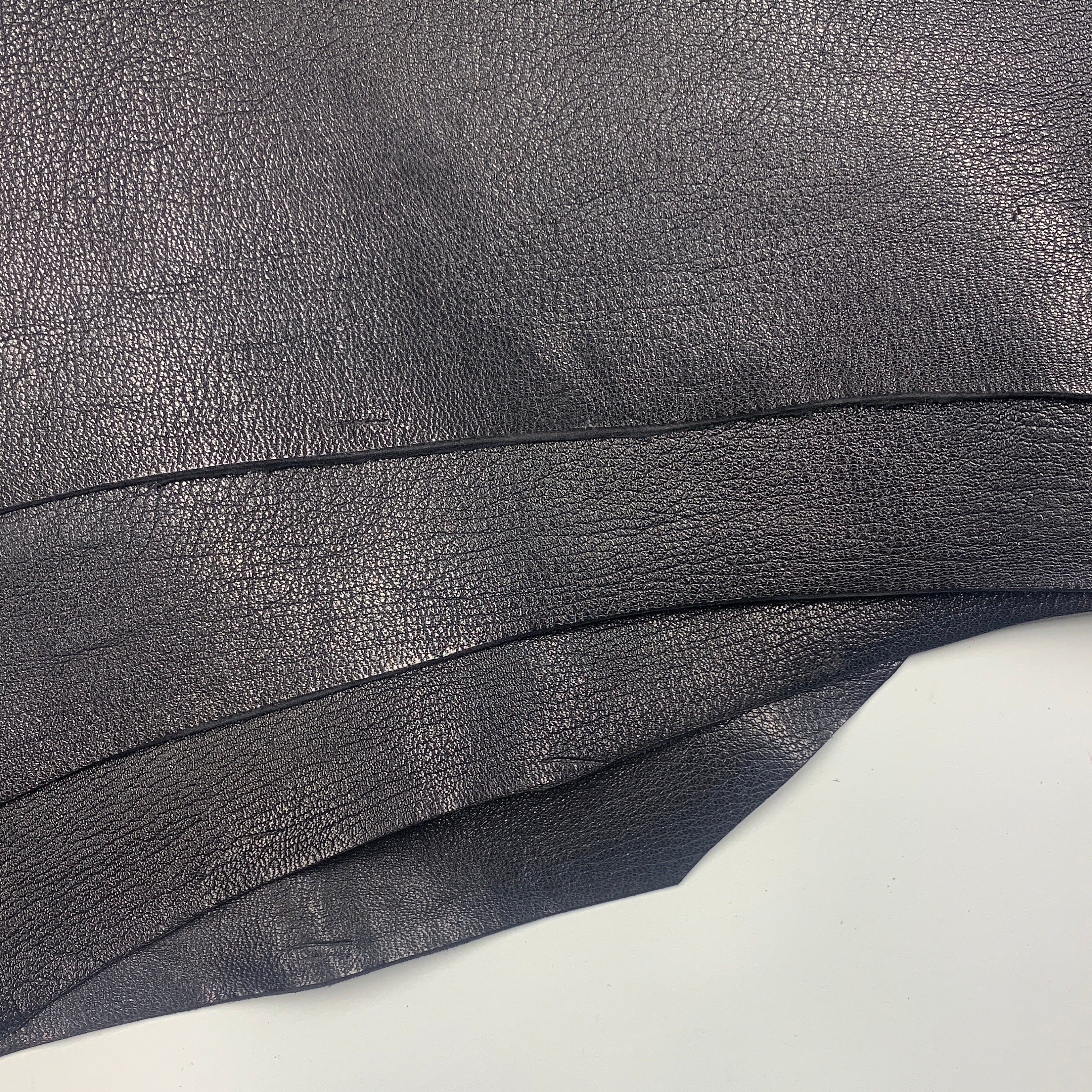 Black leather textured goat hide | 1.5 mm 3-4oz | soft, shiny, glossy | for bags, wallets, crafts