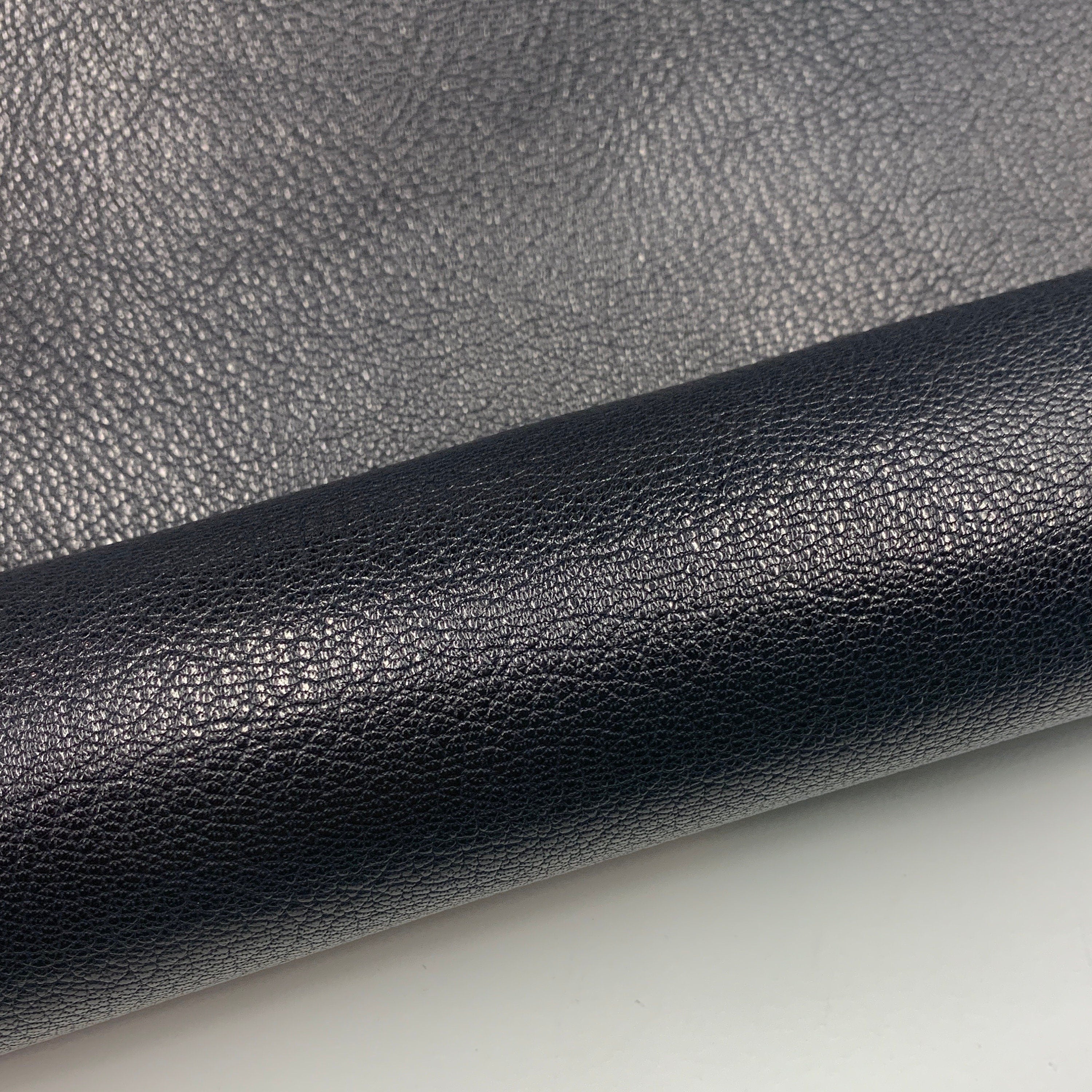 Black leather textured goat hide | 1.5 mm 3-4oz | soft, shiny, glossy | for bags, wallets, crafts