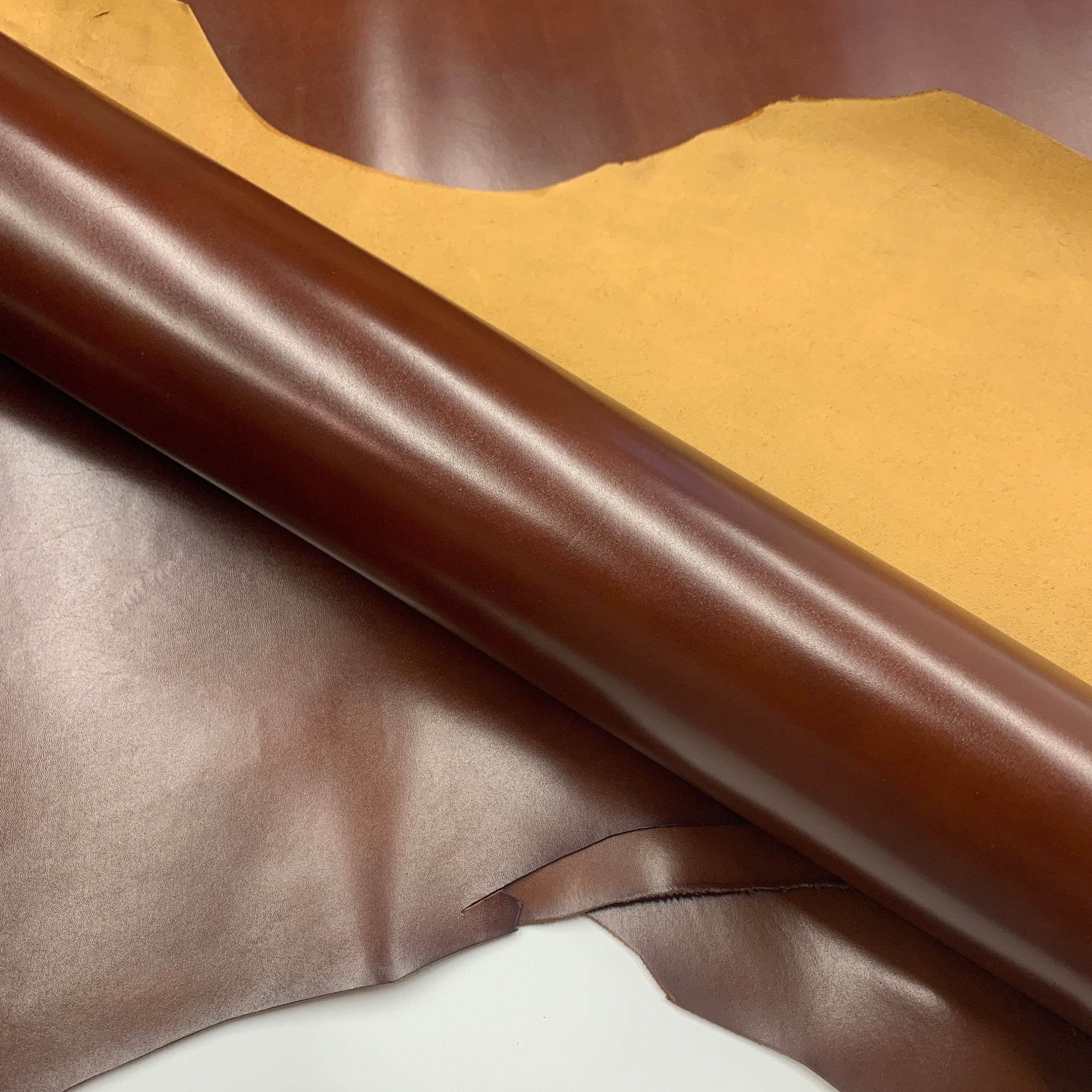 Brown Leather | Italian Vegetable tanned natural | Vachetta LUX | 1 mm 3 oz | Brown Glossy sheets panels for bags shoes crafts