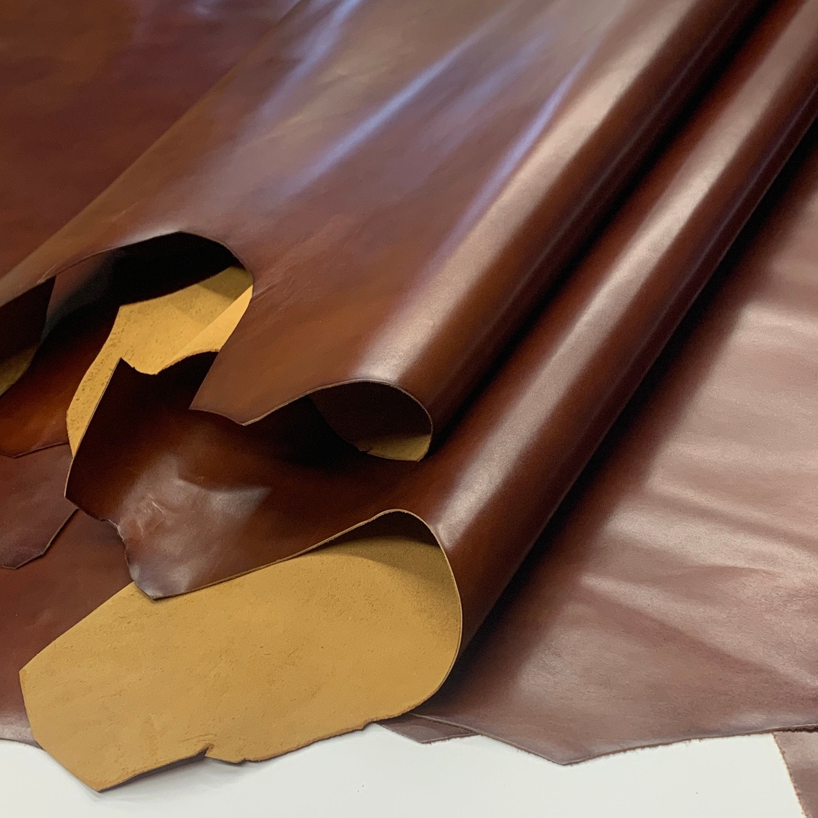 Brown Leather | Italian Vegetable tanned natural | Vachetta LUX | 1 mm 3 oz | Brown Glossy sheets panels for bags shoes crafts