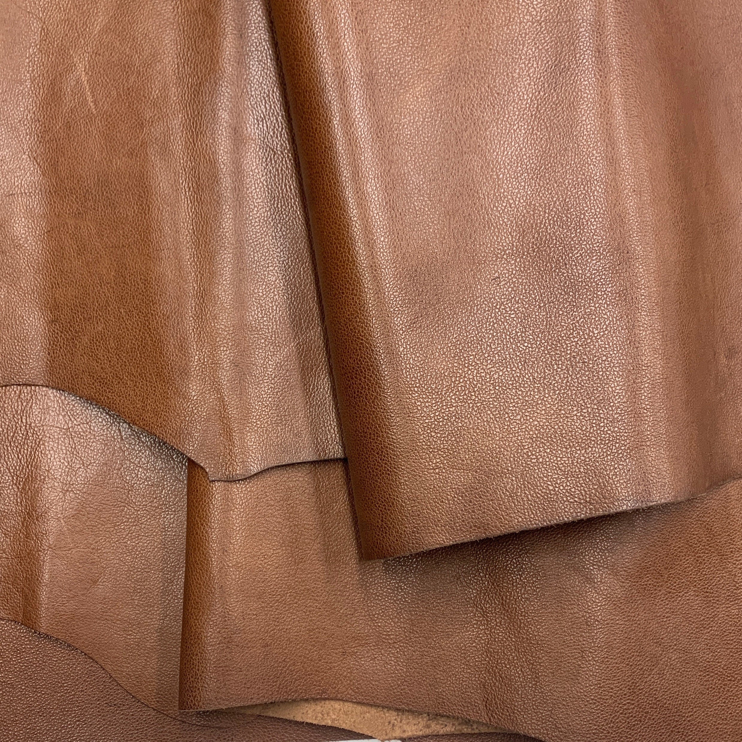 Brown leather Distressed Soft Rustic Italian Milled Pebbled 1.4 mm 3-4 oz | hides sheets panels for upholstery, bags, clothing