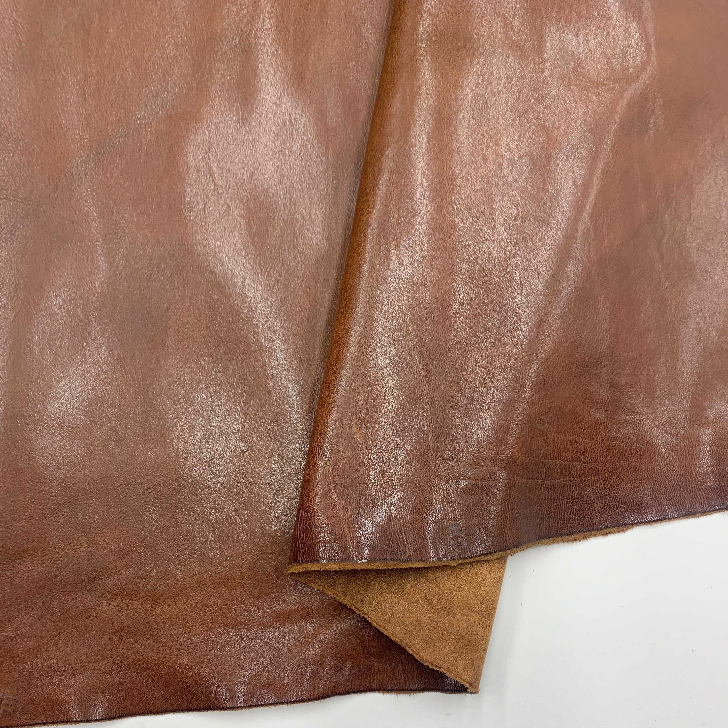 Brown leather Distressed Soft Rustic Italian veg tan 1.6 mm 3 oz | hides sheets panels for upholstery, bags, clothing