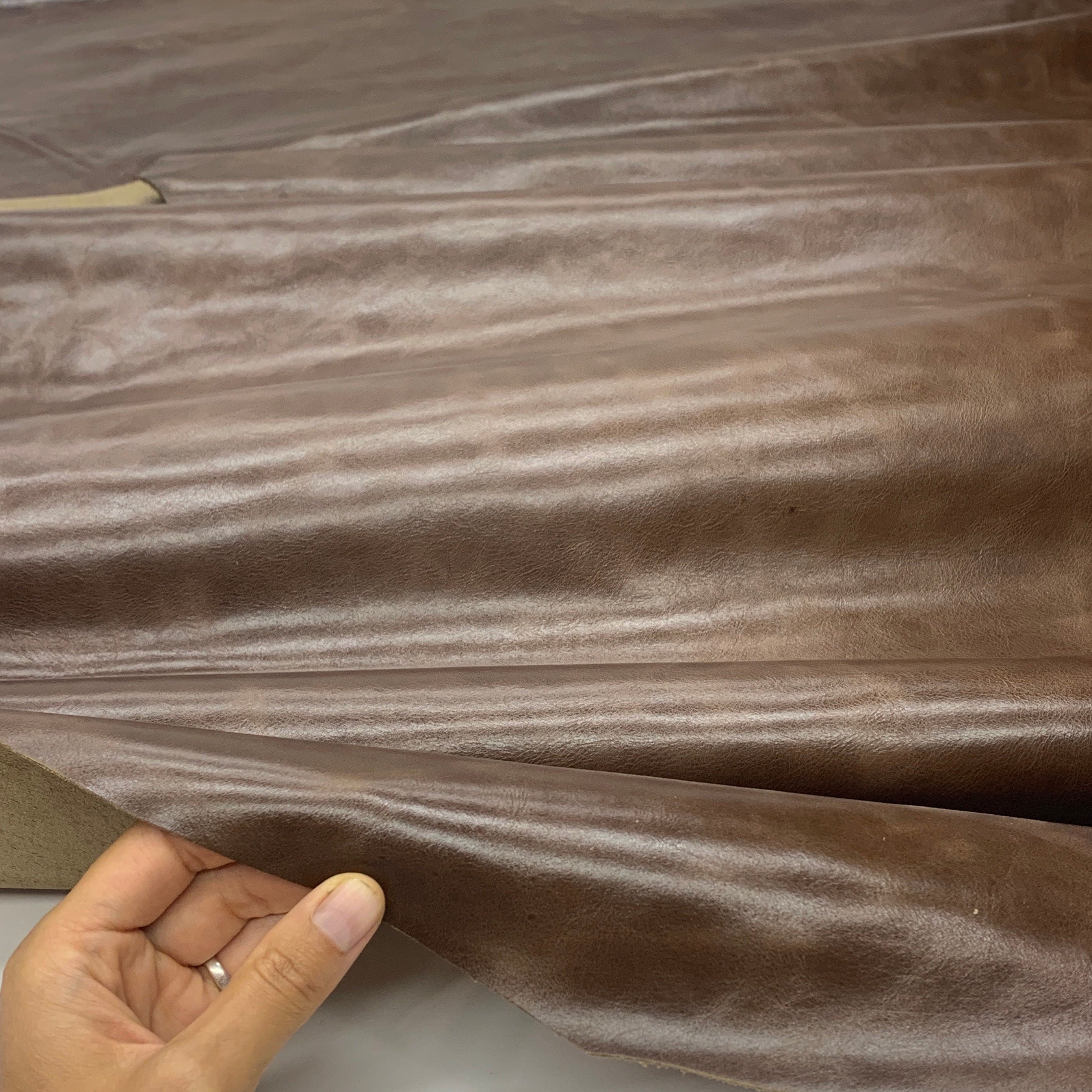 Brown Leather Vegetable tanned Italian | mid-soft natural glossy | 1.2 mm 3oz| sheets panels for bags shoes crafts leathercraft