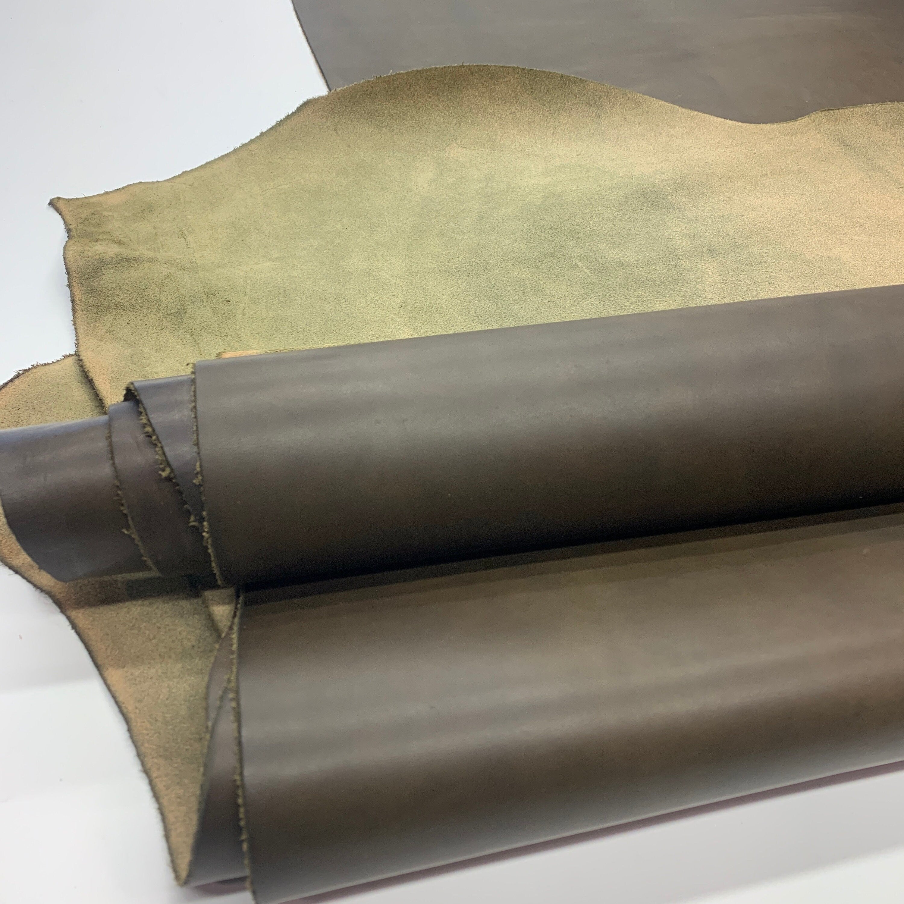 Dark Khaki Leather Vegetable tanned Italian | matt soft natural | PULL UP | 1.2 mm 3oz | Distressed Rustic | sheets for bags shoes crafts