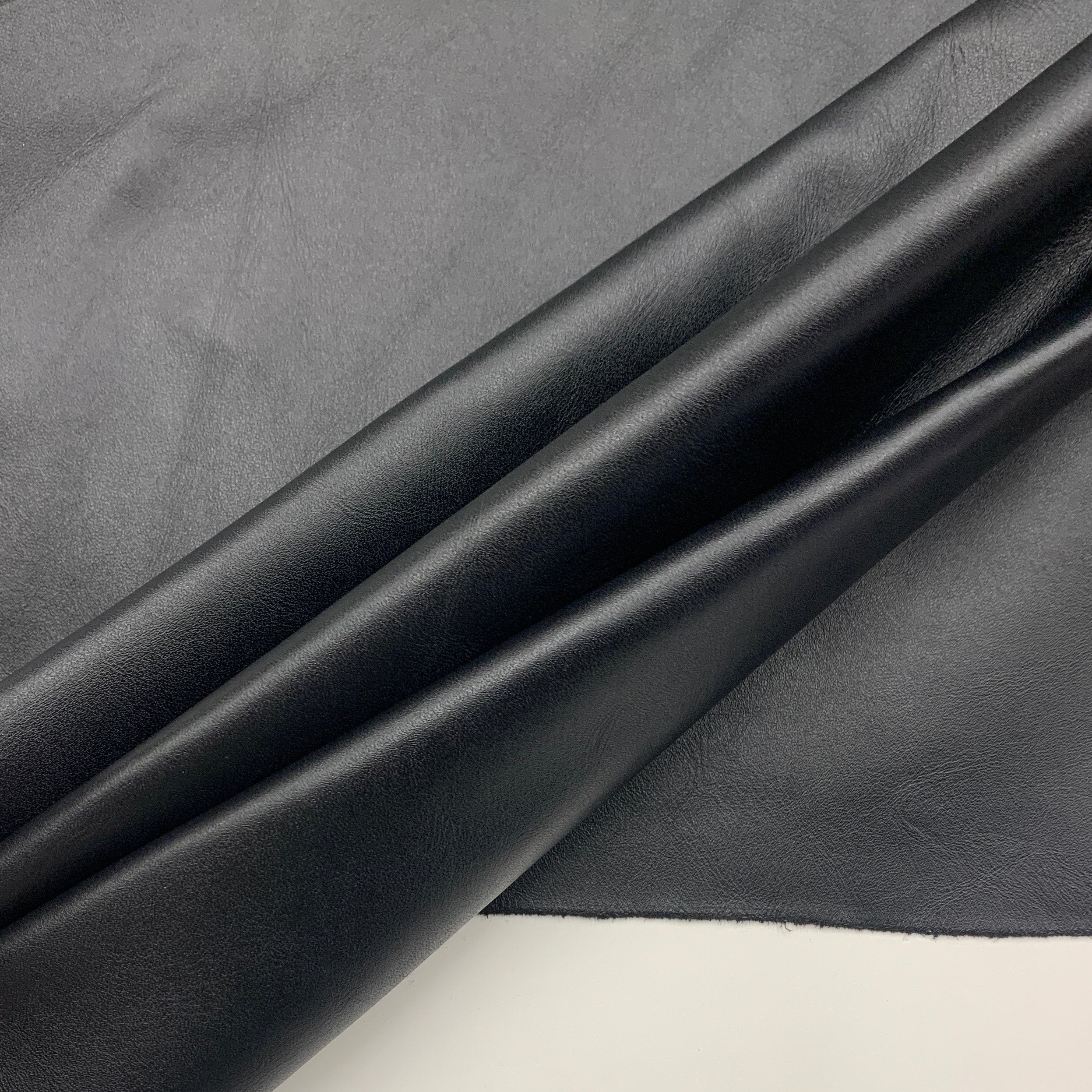 Black leather Thin soft | 1 mm 2-3oz  | Calf | soft versatile elastic | hides sheets | for bags, shoes, clothing, bookbinding | leathercraft