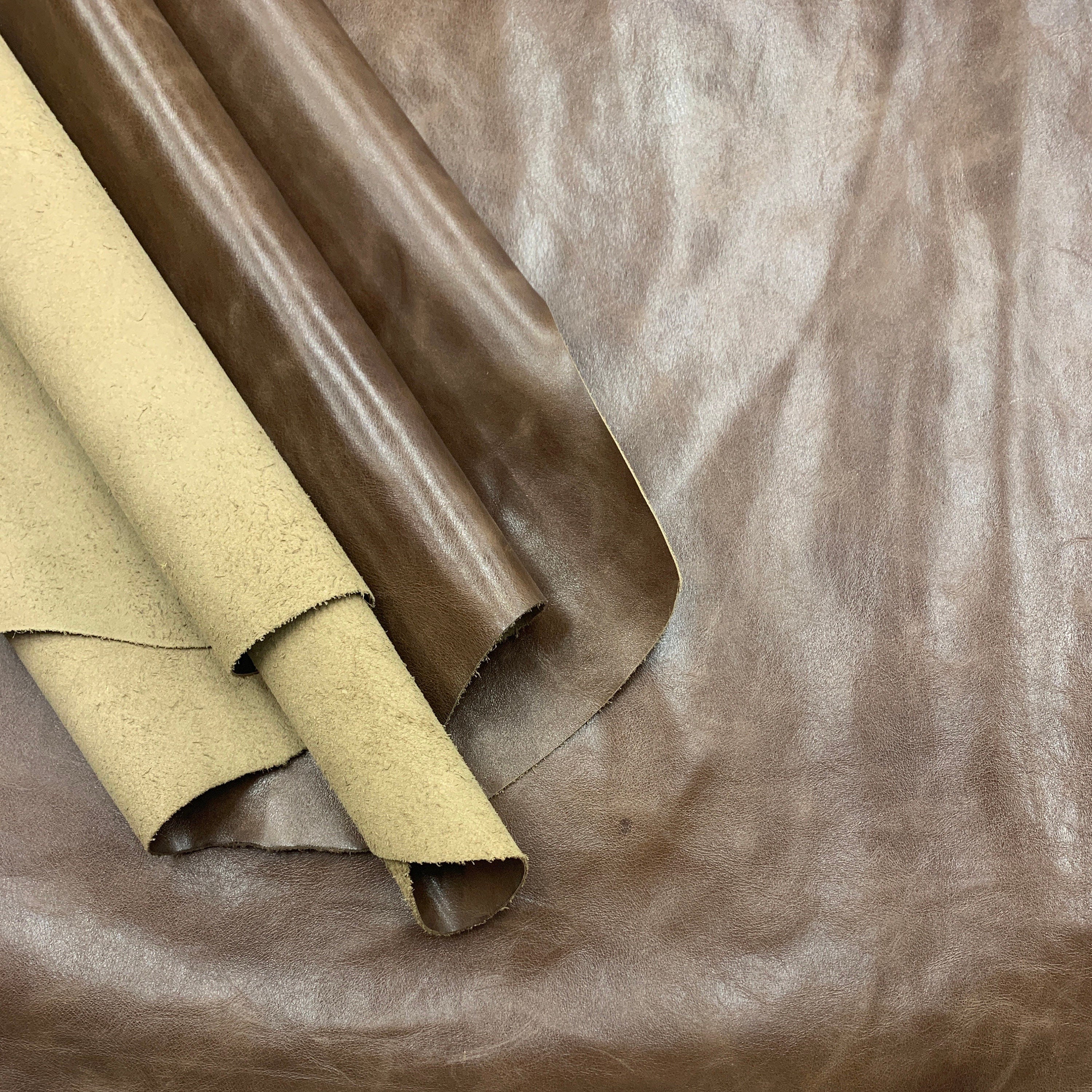 Brown Leather Vegetable tanned Italian | mid-soft natural glossy | 1.2 mm 3oz| sheets panels for bags shoes crafts leathercraft