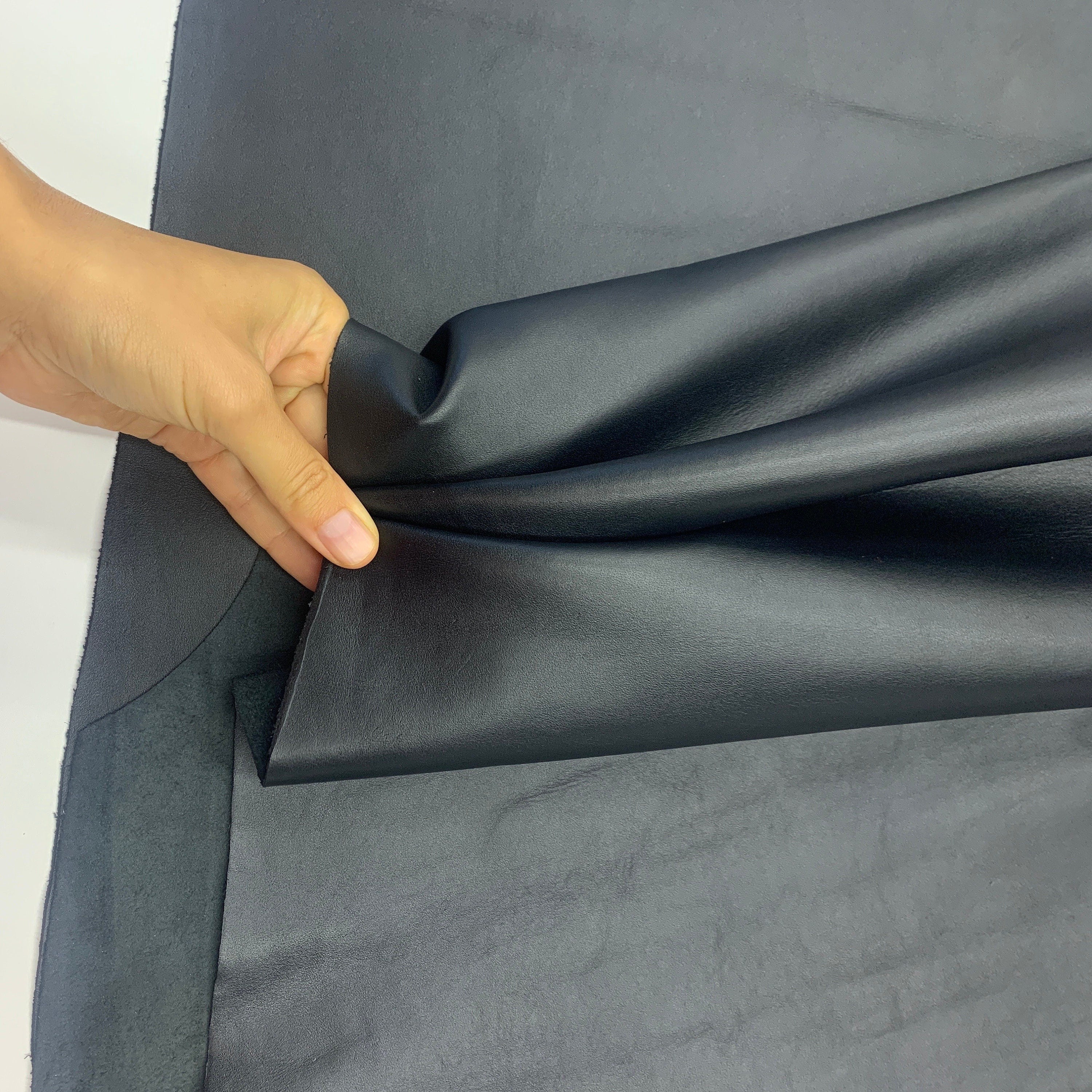 Black leather Thin soft | 1.2 mm 3oz  | Calf | versatile non elastic | hides sheets | for bags, shoes, clothing, bookbinding | leathercraft