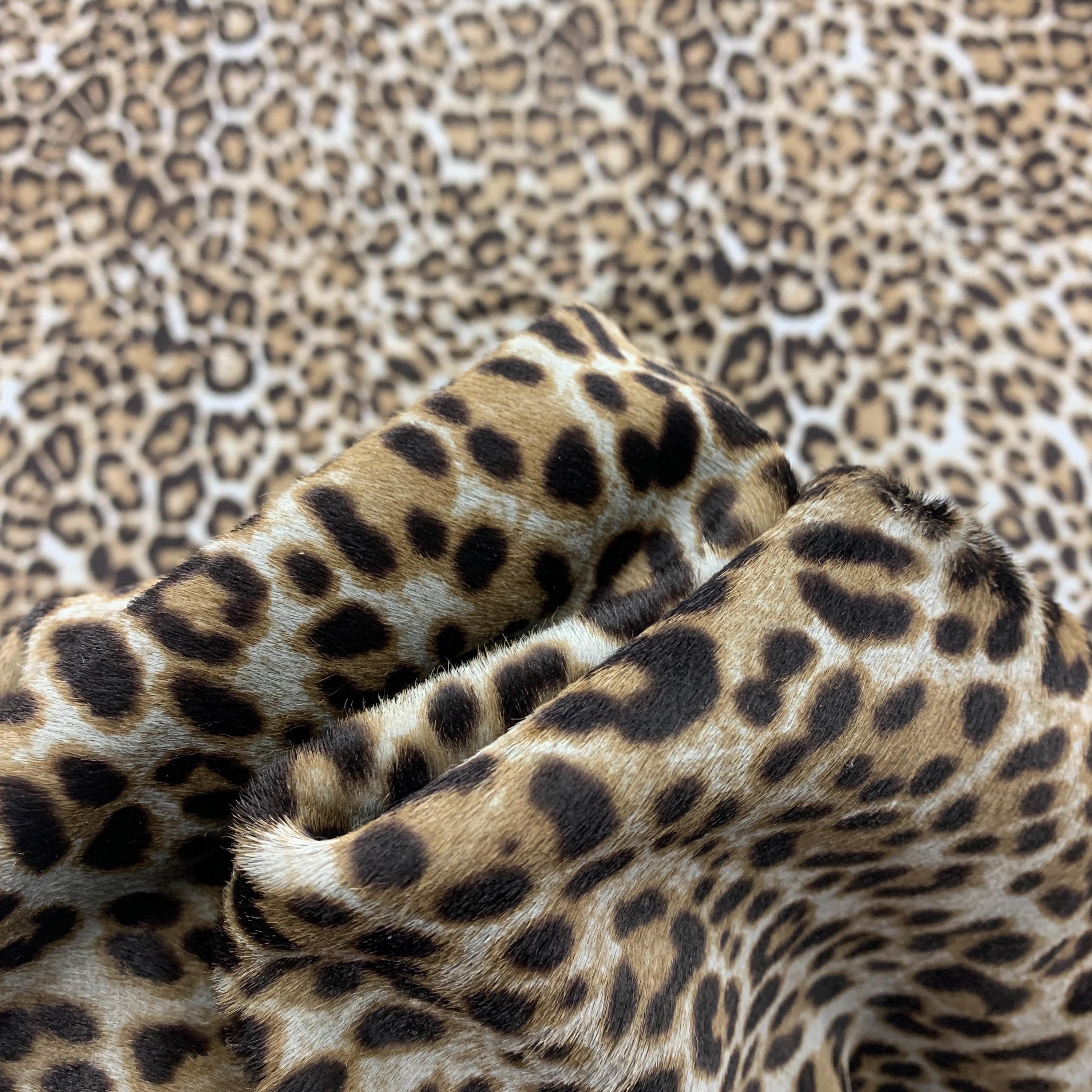 Furry leopard leather | light blue gray brown black | 1.0 mm - 2 oz | pony, hairy for purses, clothing | Animal print gepard