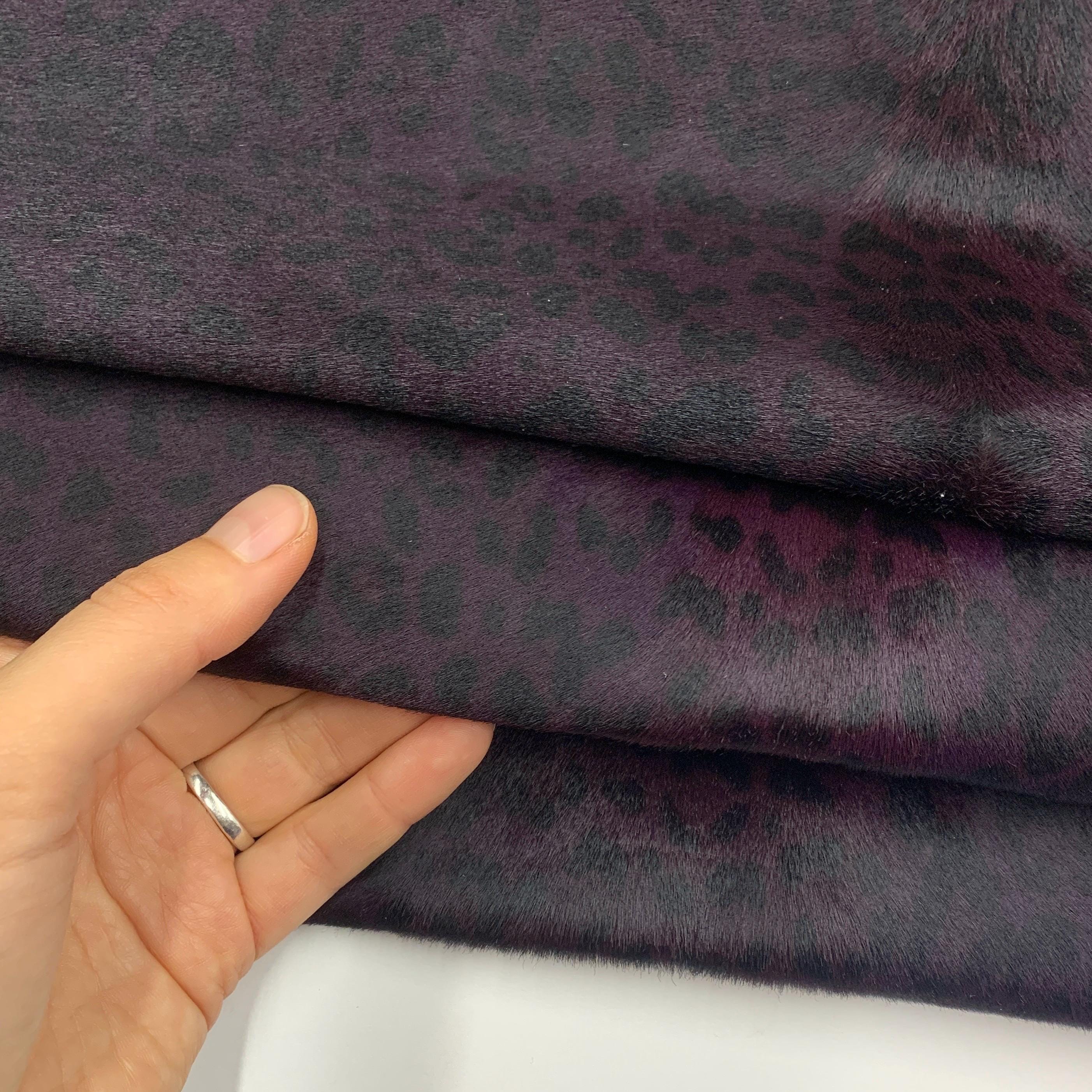 Furry leopard leather | dark purple black | 1.2 mm - 3 oz | pony, hairy for purses, clothing | Animal print gepard