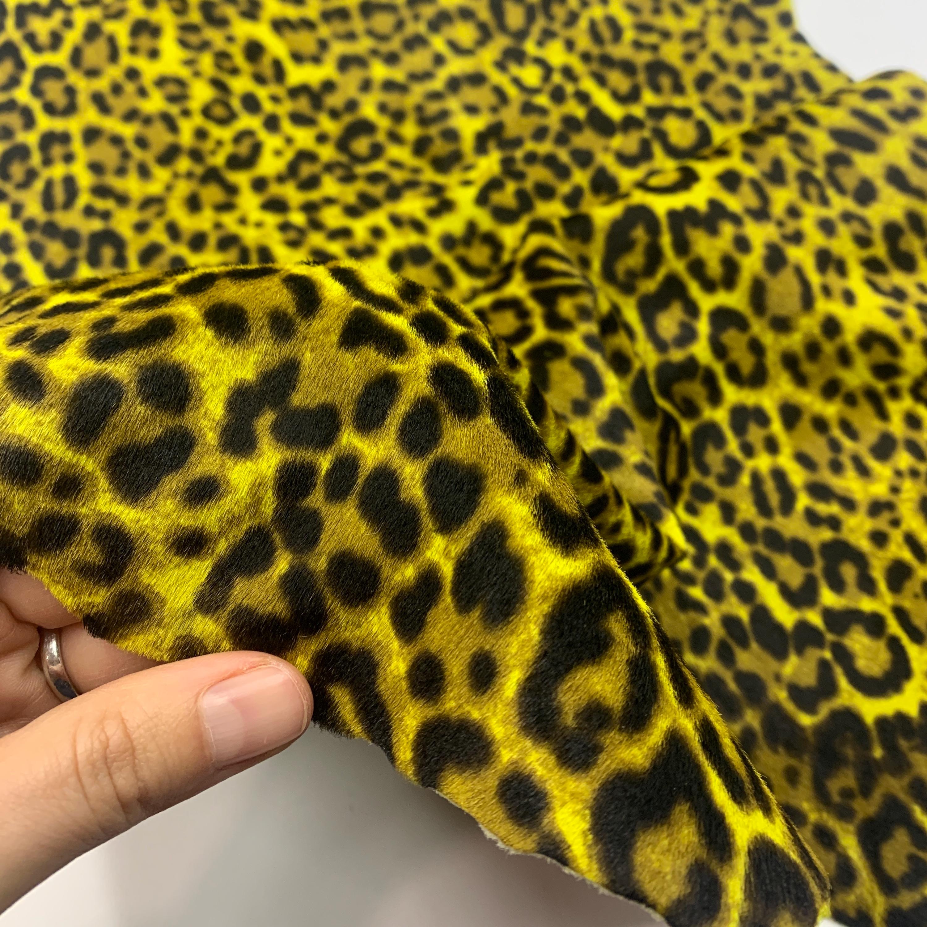 Furry leopard leather | brown black neon yellow | 1 mm 2-3 oz | pony, hairy for purses, clothing